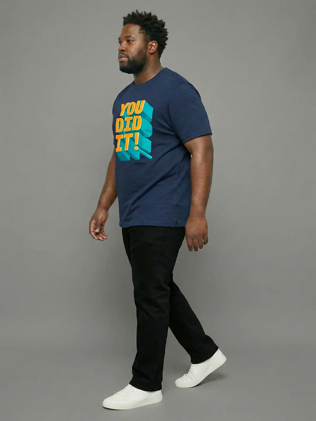 Men Plus Size Prevail Navy-Blue  Printed Round Neck Tshirt - Image 8