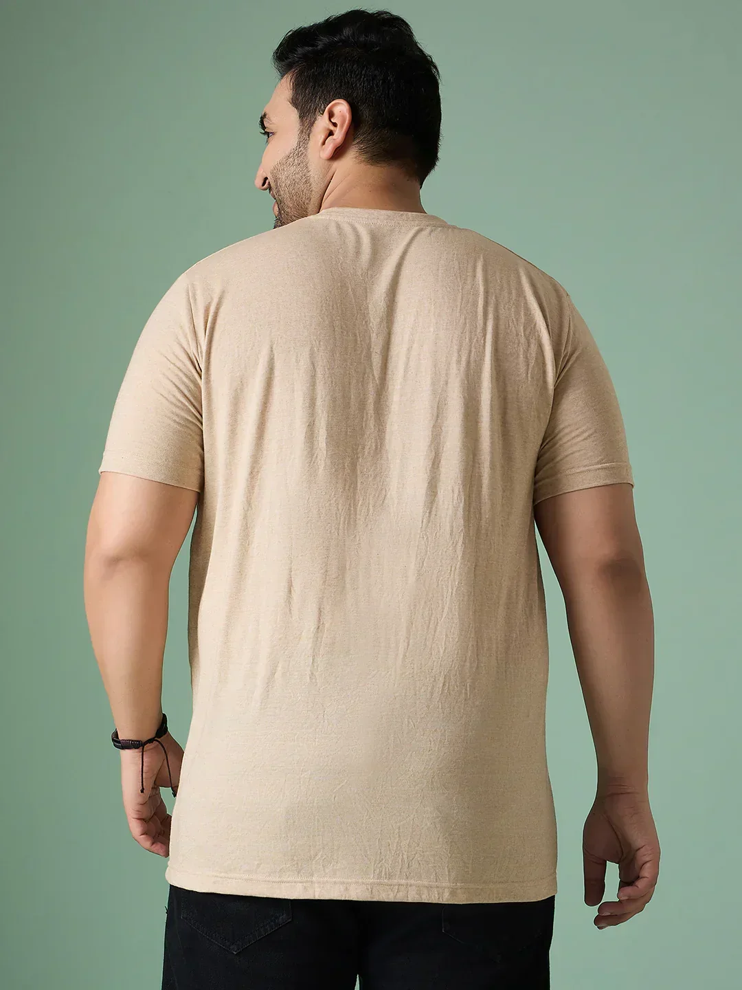 Men Plus Size Prisme Solid Beige Round Neck Tshirt - Image 6