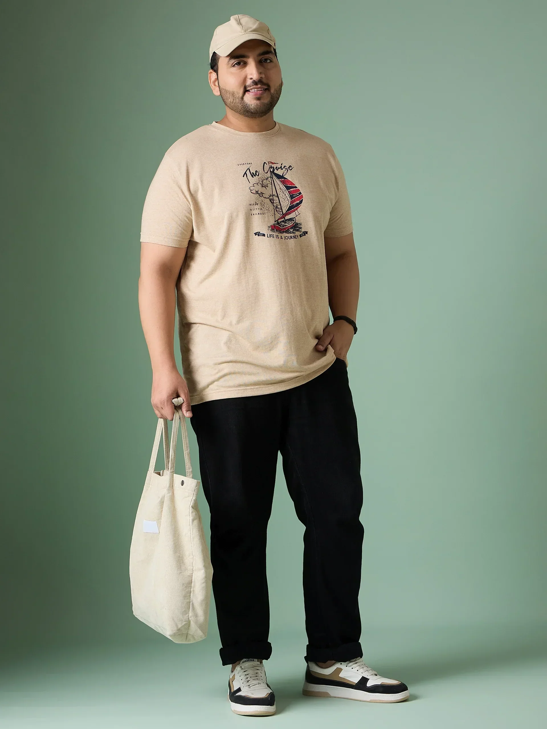 Men Plus Size Prisme Solid Beige Round Neck Tshirt - Image 8