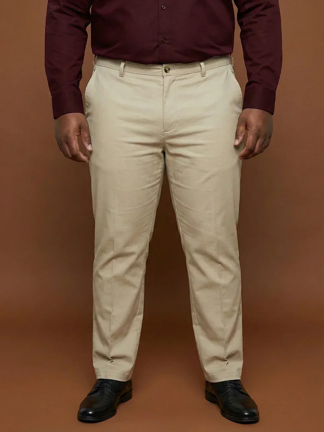 Men Plus Size Pristine-Beige Textured Formal Pants - Image 2