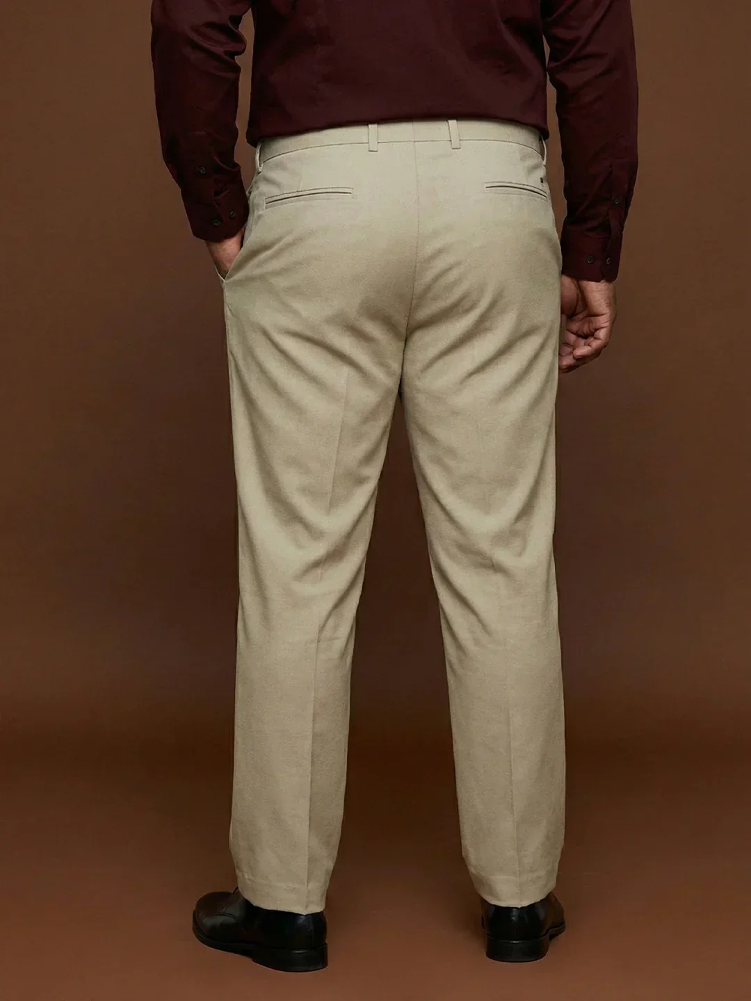 Men Plus Size Pristine-Beige Textured Formal Pants - Image 4