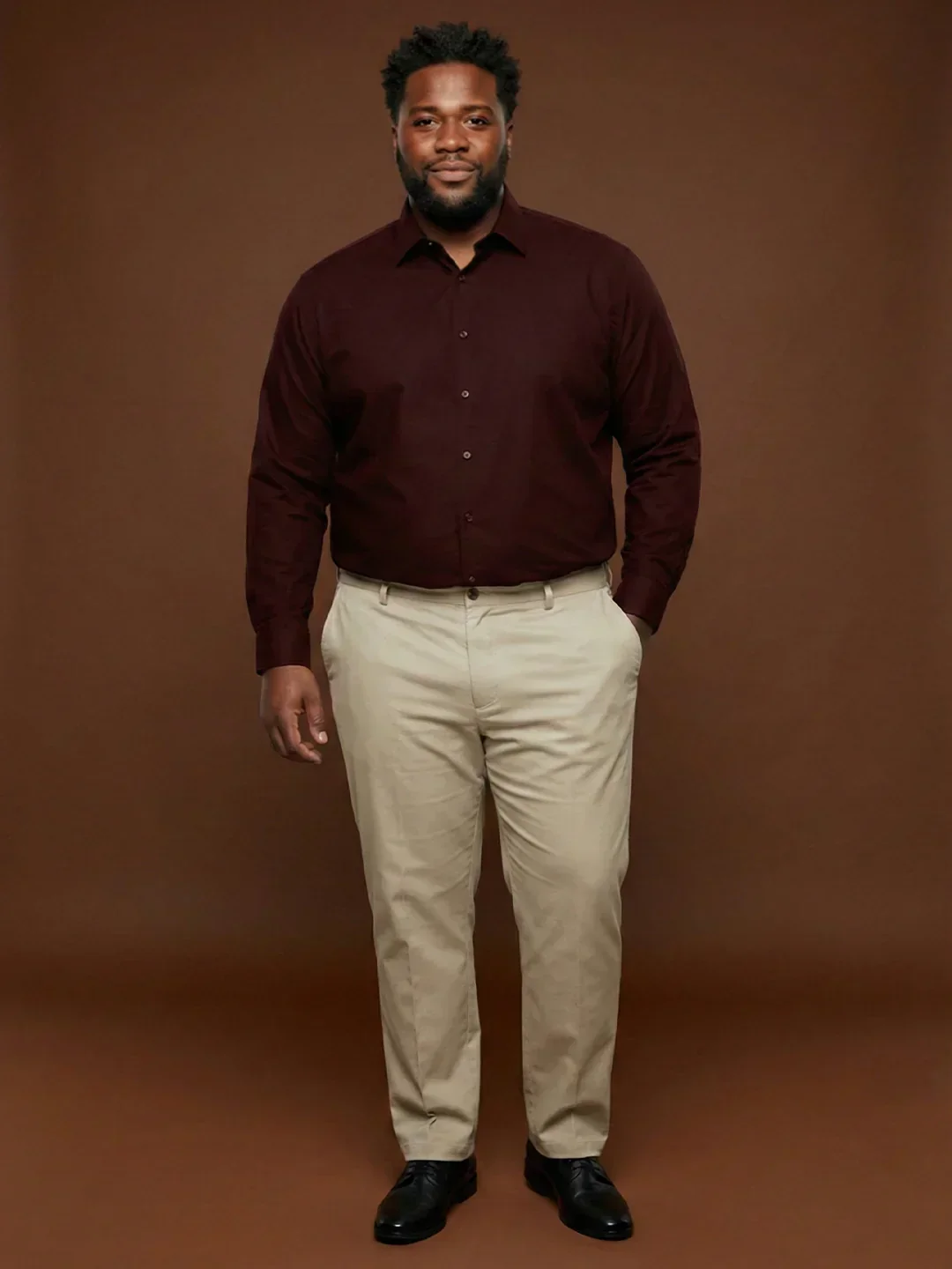 Men Plus Size Pristine-Beige Textured Formal Pants - Image 5