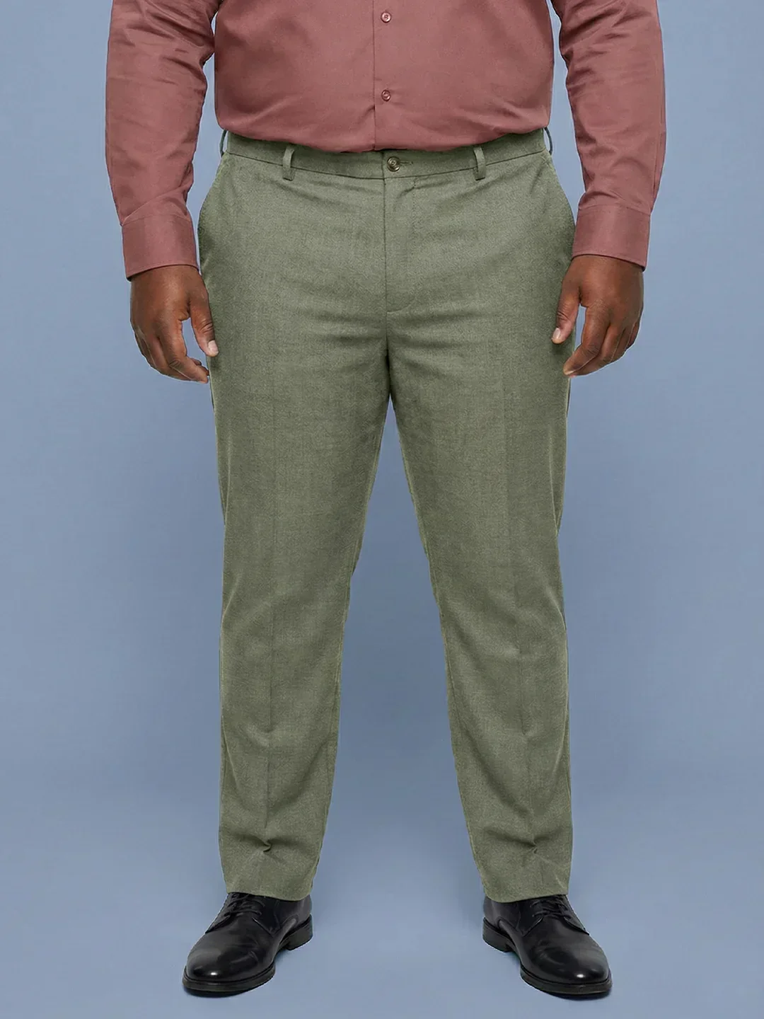 Men Plus Size Pristine-Grey Textured Formal Pants - Image 2