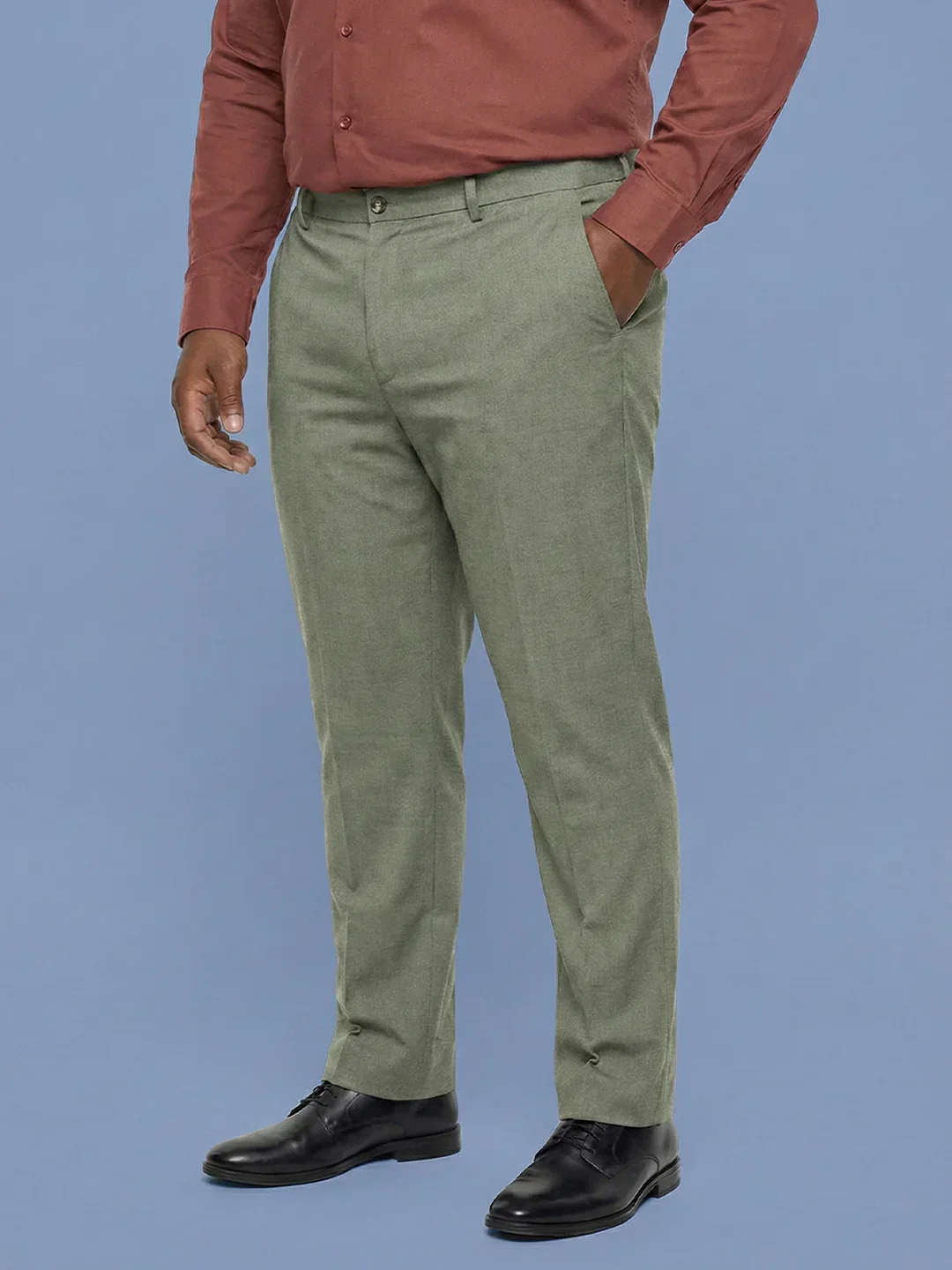 Men Plus Size Pristine-Grey Textured Formal Pants - Image 3