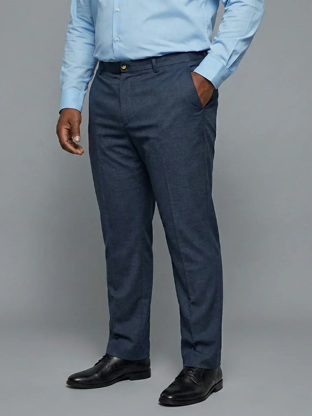 Men Plus Size Pristine-Navy Blue Textured Formal Pants - Image 3