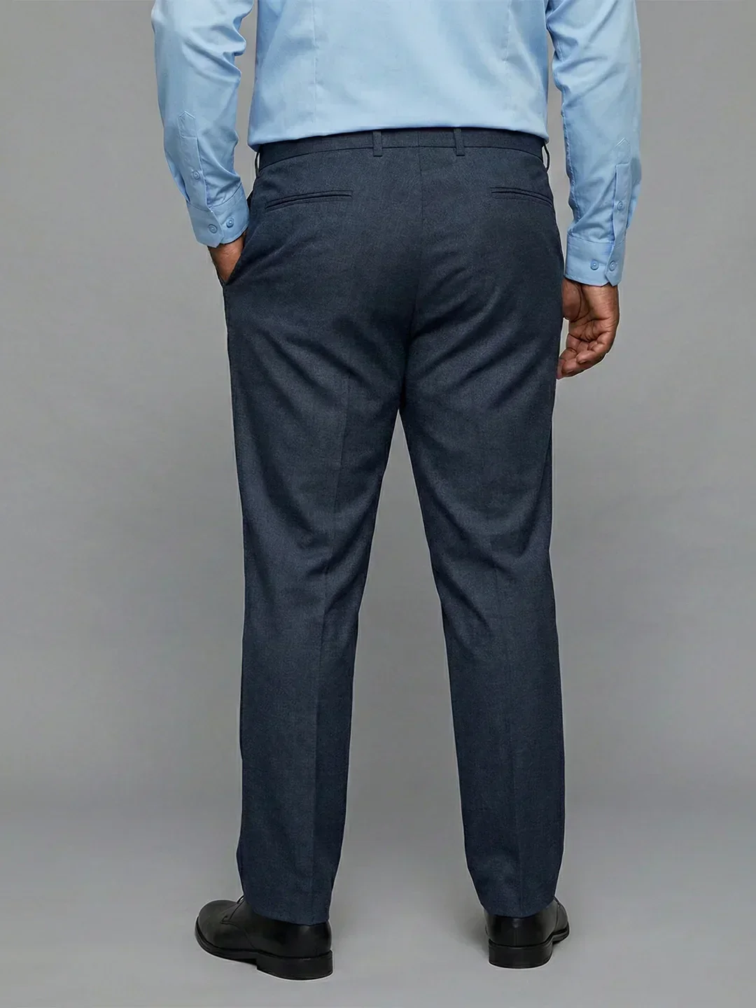 Men Plus Size Pristine-Navy Blue Textured Formal Pants - Image 4