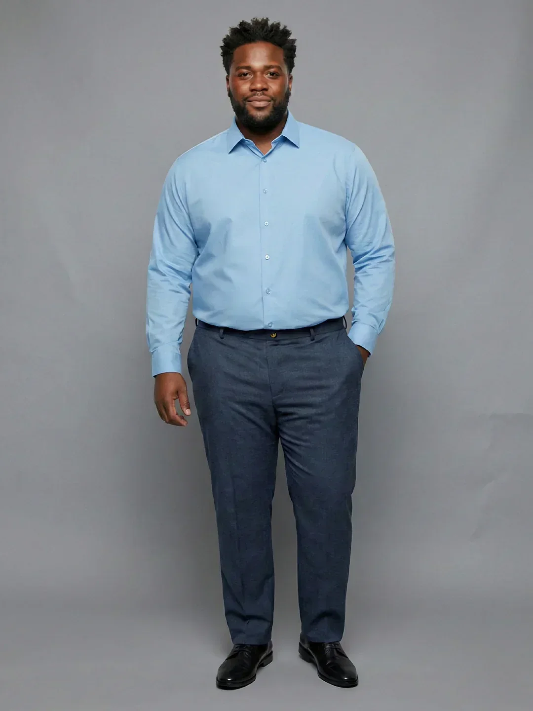 Men Plus Size Pristine-Navy Blue Textured Formal Pants - Image 5