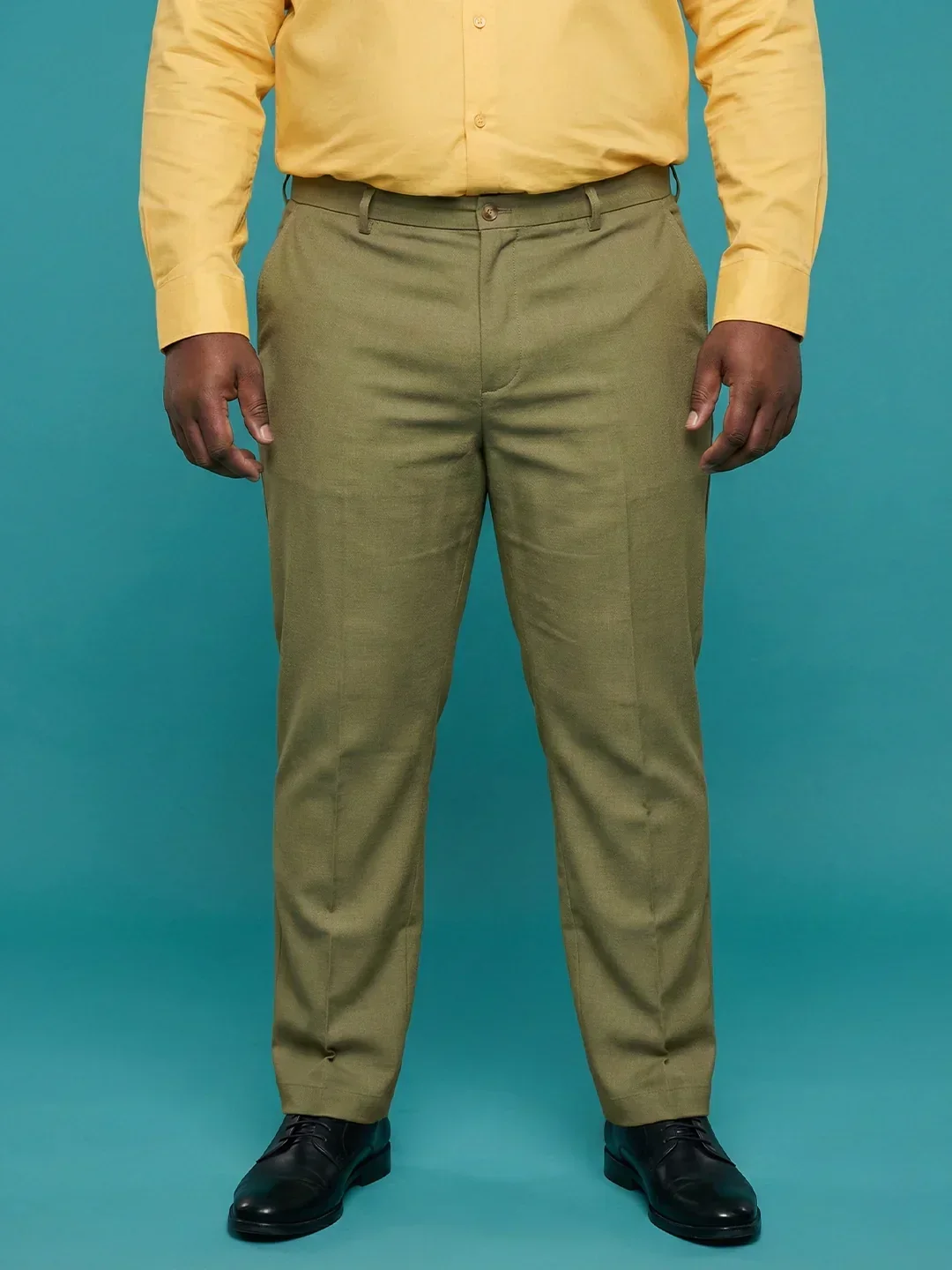 Men Plus Size Pristine-Olive Textured Formal Pants - Image 2