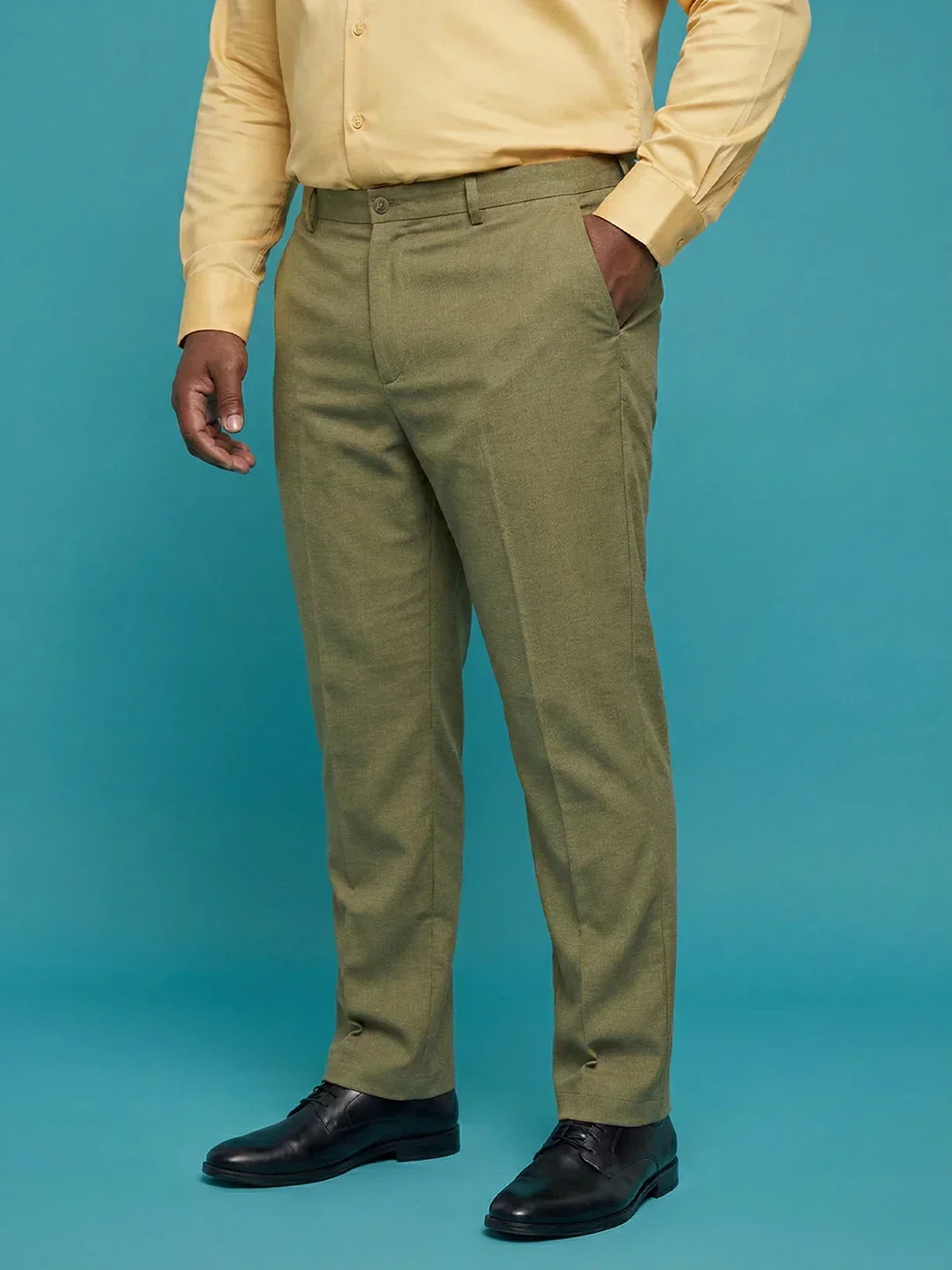 Men Plus Size Pristine-Olive Textured Formal Pants - Image 3