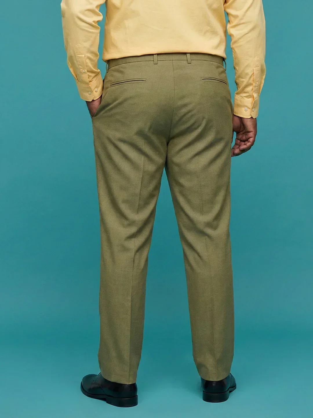 Men Plus Size Pristine-Olive Textured Formal Pants - Image 4