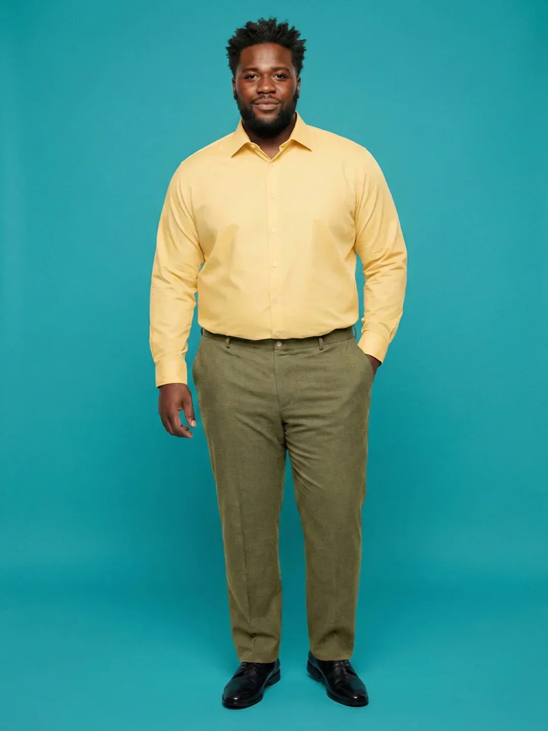 Men Plus Size Pristine-Olive Textured Formal Pants - Image 5