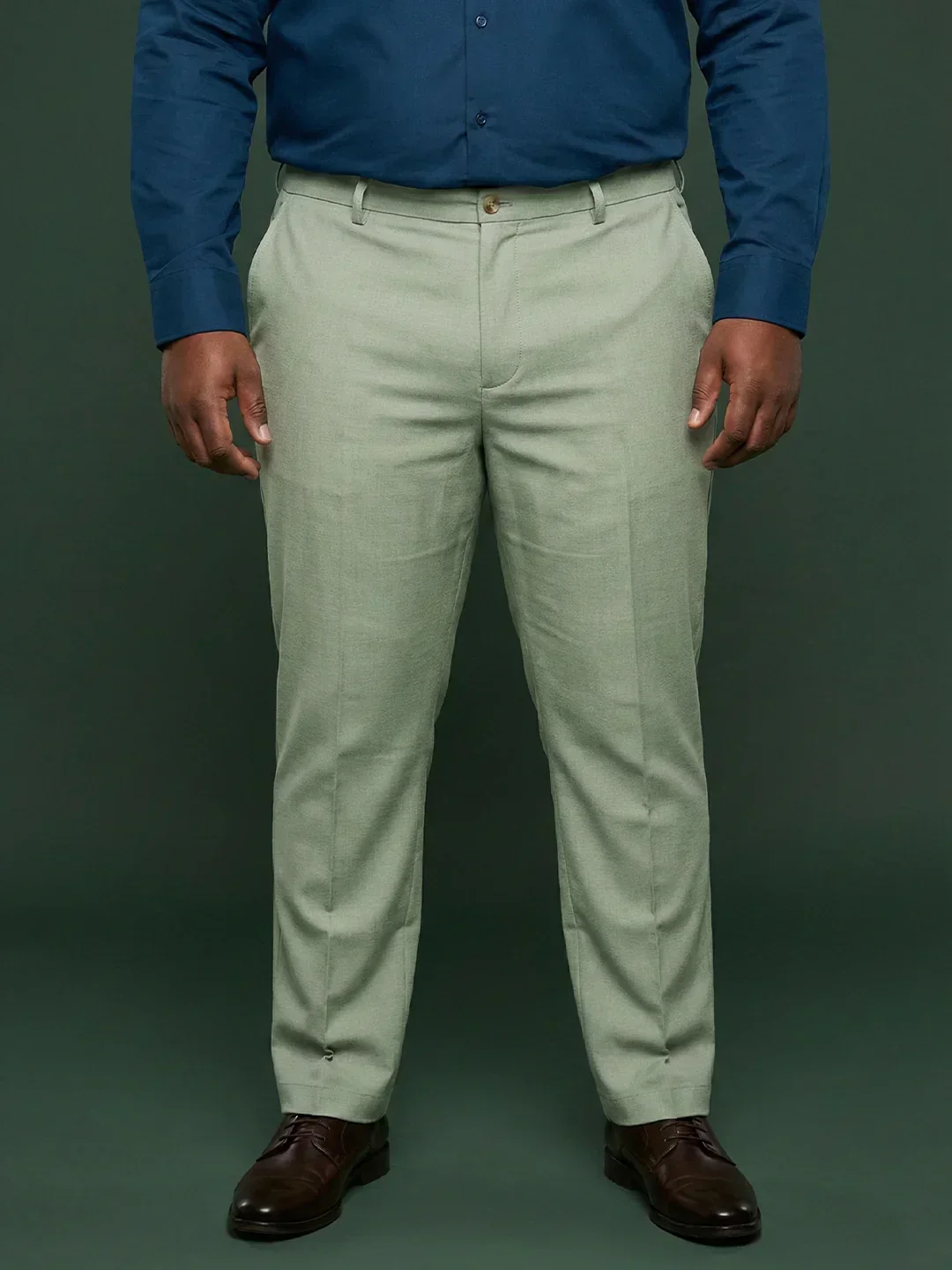 Men Plus Size Pristine-Sea Green Textured Formal Pants - Image 2