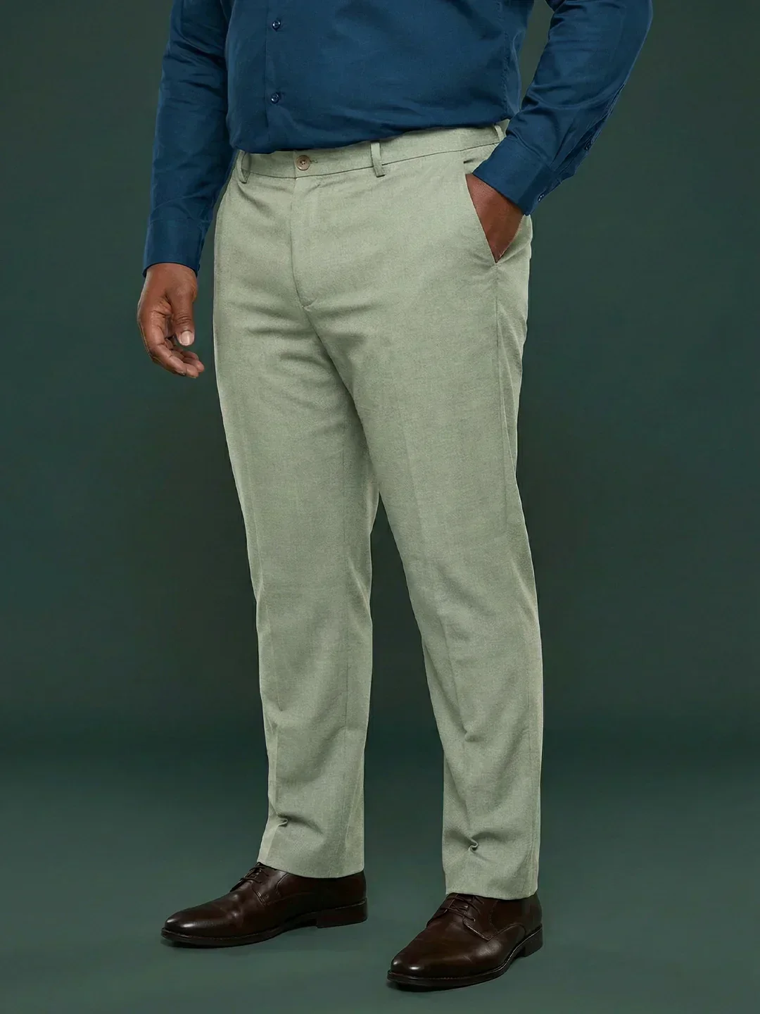 Men Plus Size Pristine-Sea Green Textured Formal Pants - Image 3
