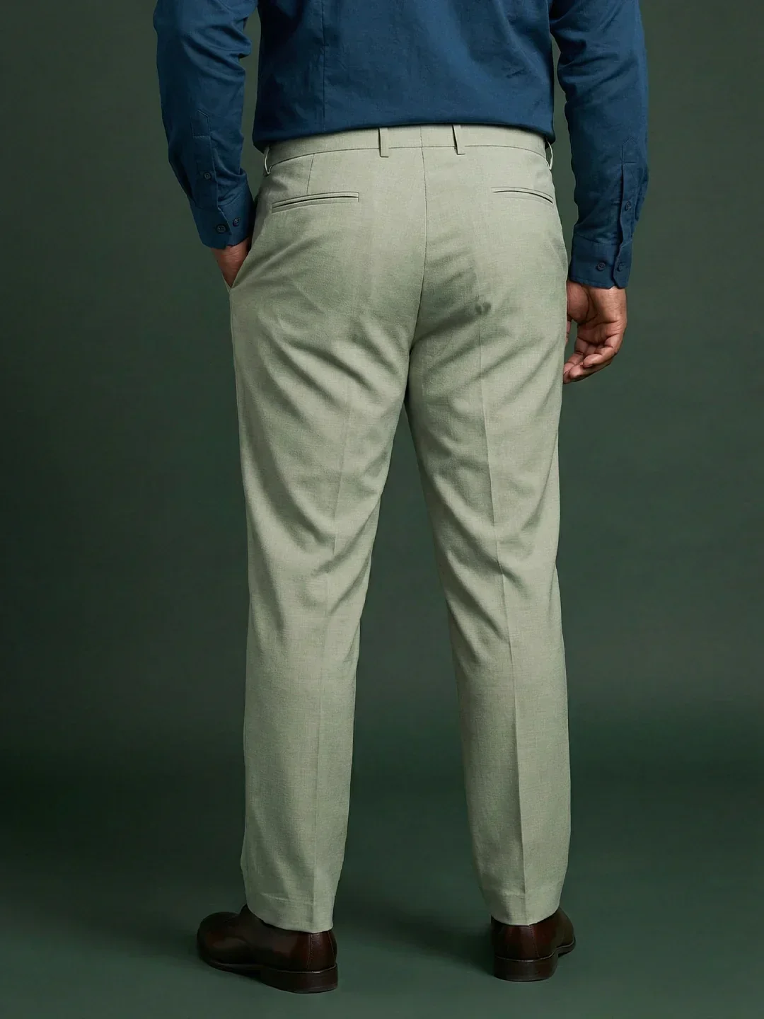 Men Plus Size Pristine-Sea Green Textured Formal Pants - Image 4