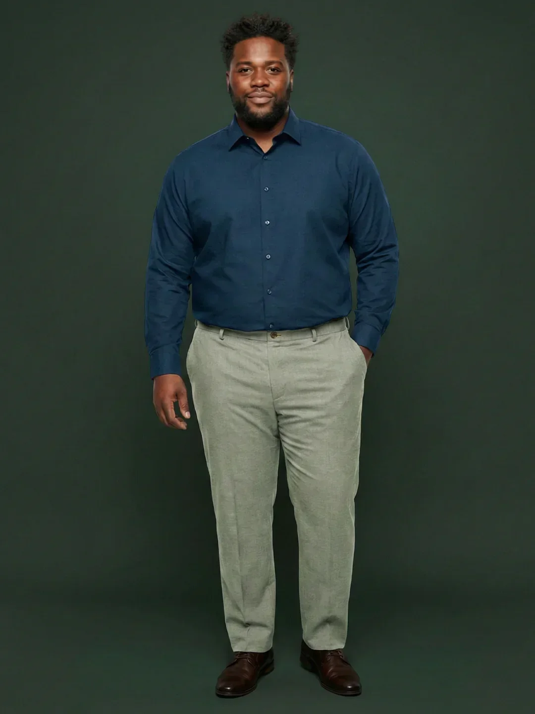 Men Plus Size Pristine-Sea Green Textured Formal Pants - Image 5