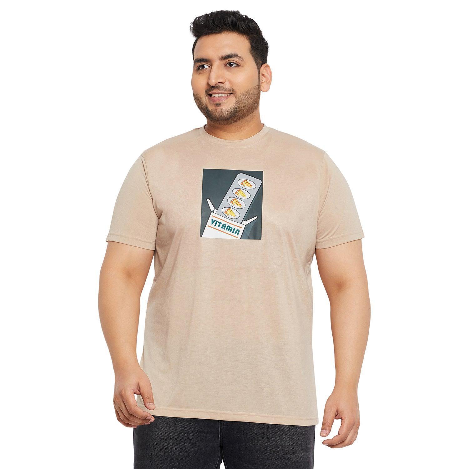 Men Plus Size Prizza Printed Round Neck Tshirt