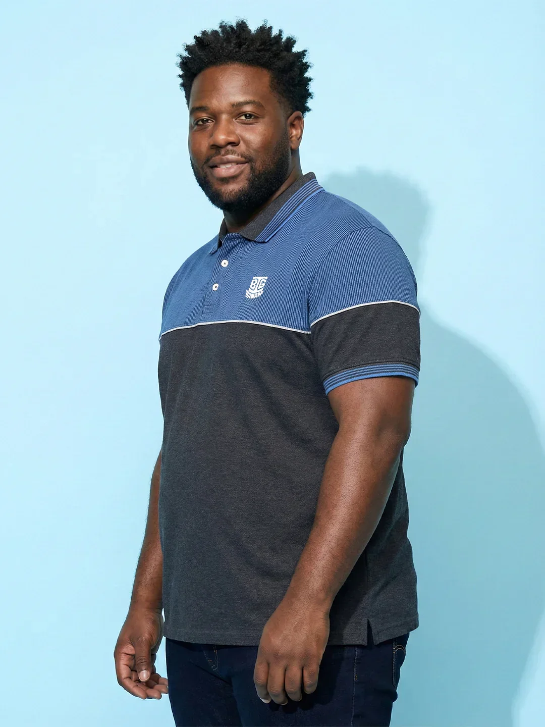 Men Plus Size Propulse-Grey Striped Polo Tshirt - Image 5