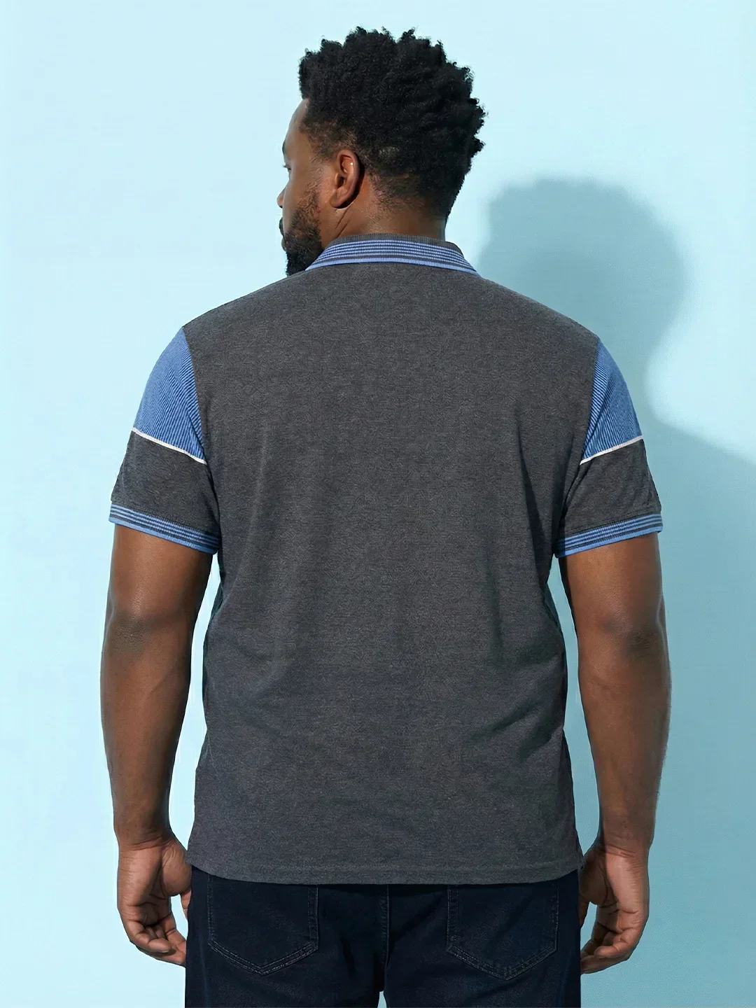Men Plus Size Propulse-Grey Striped Polo Tshirt - Image 6