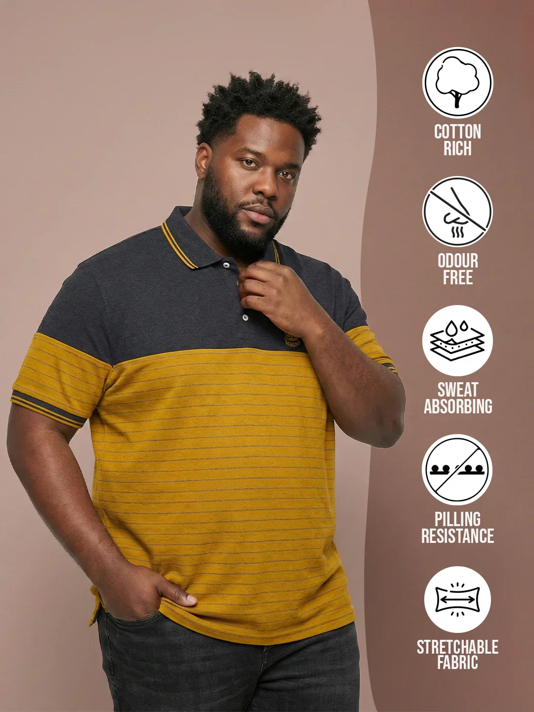 Men Plus Size Propulse-Yellow Colorblock Polo Tshirt - Image 2