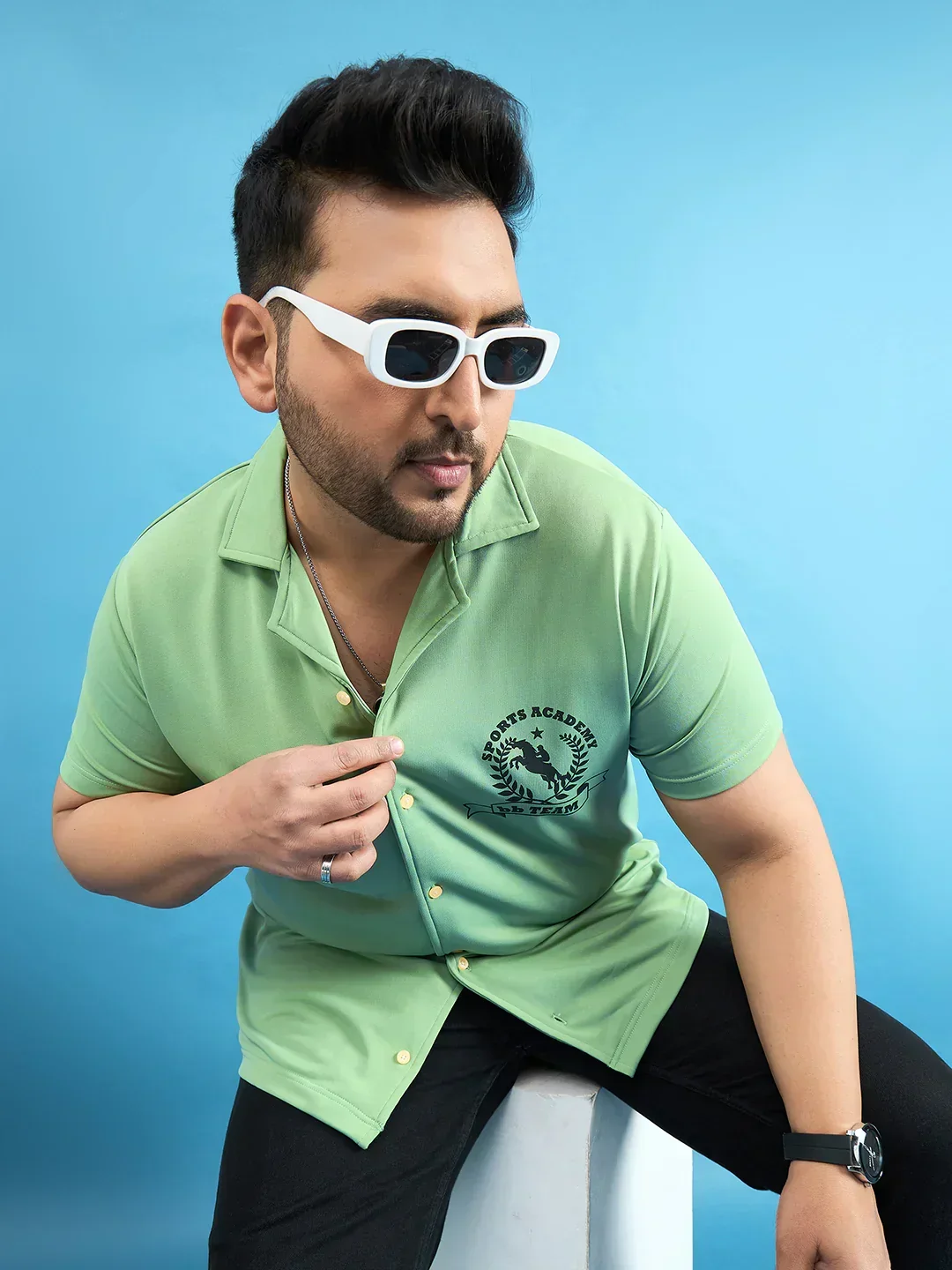 Men Plus Size Proximo Green Solid Shirt - Image 7