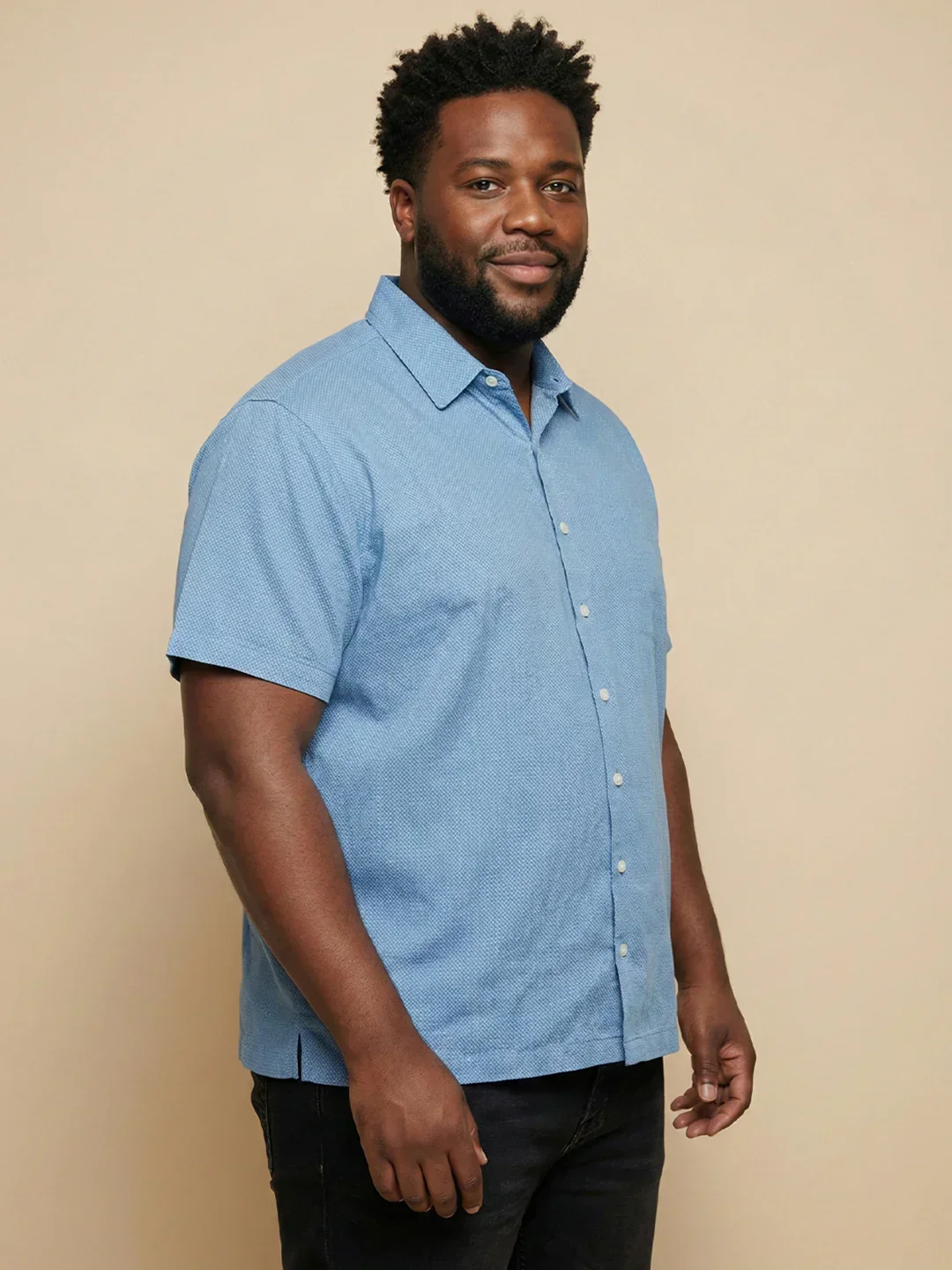 Men Plus Size Prussian Blue Self Design Casual Shirt - Image 3
