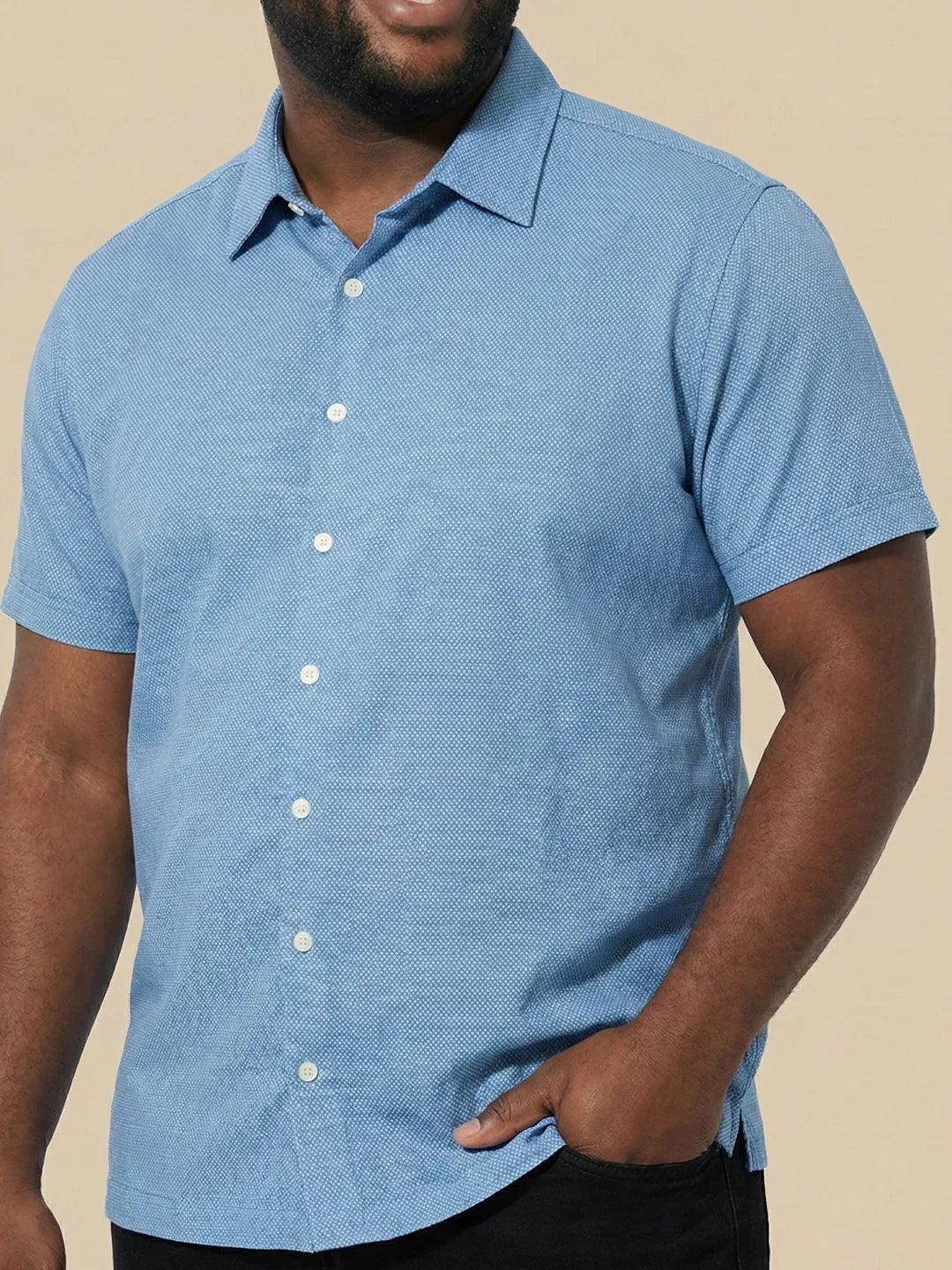 Men Plus Size Prussian Blue Self Design Casual Shirt - Image 6