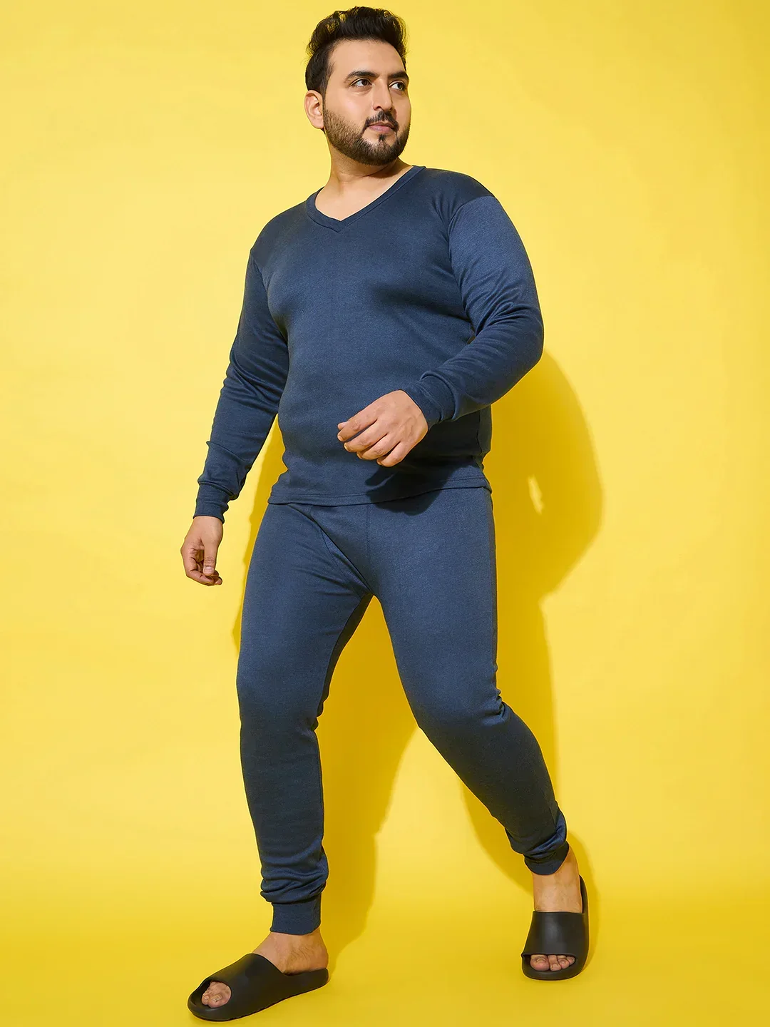 Men Plus Size Pyre-Blue Solid Thermal Bottom - Image 7