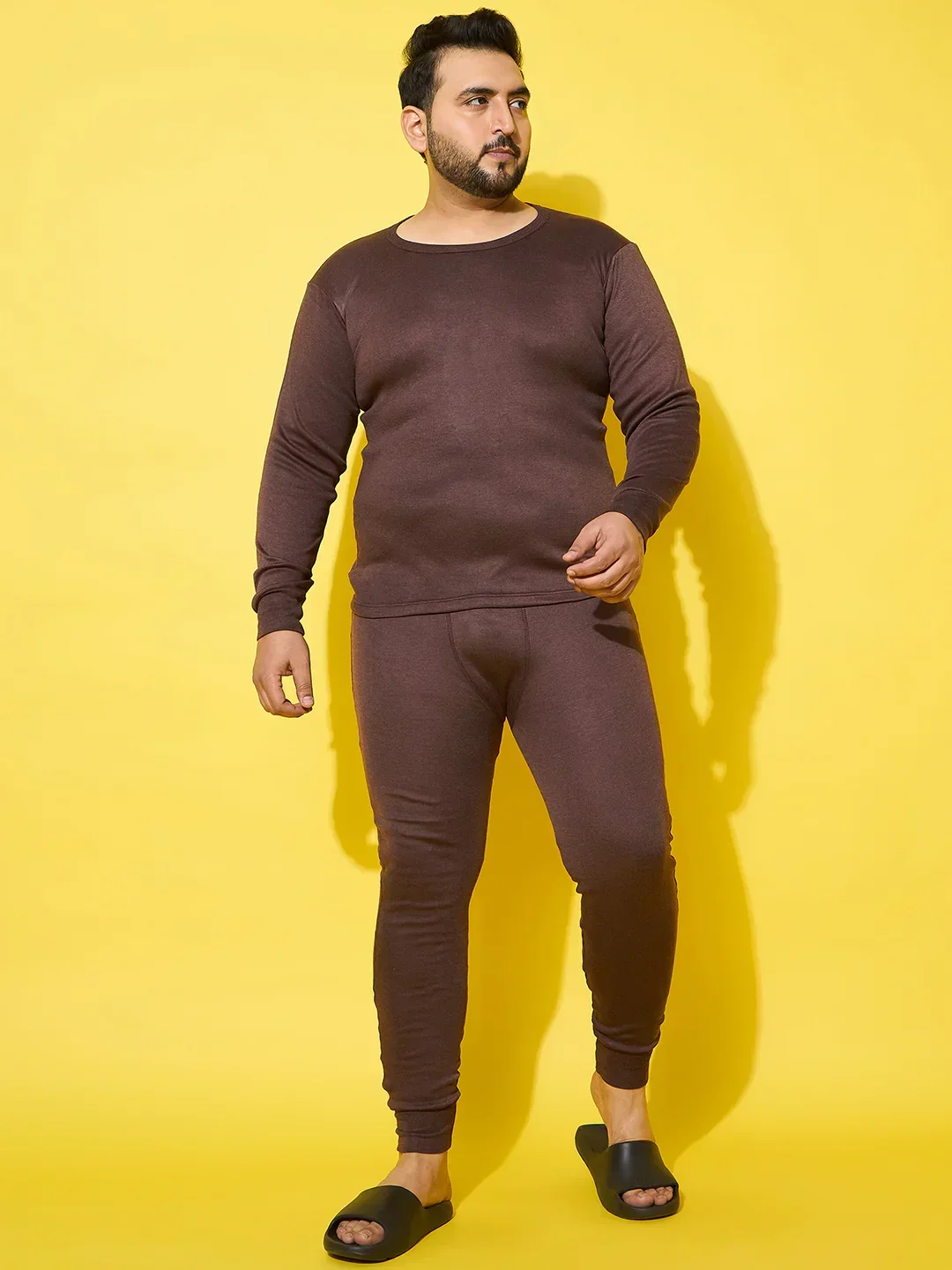 Men Plus Size Pyre-Brown Solid Thermal Bottom - Image 6