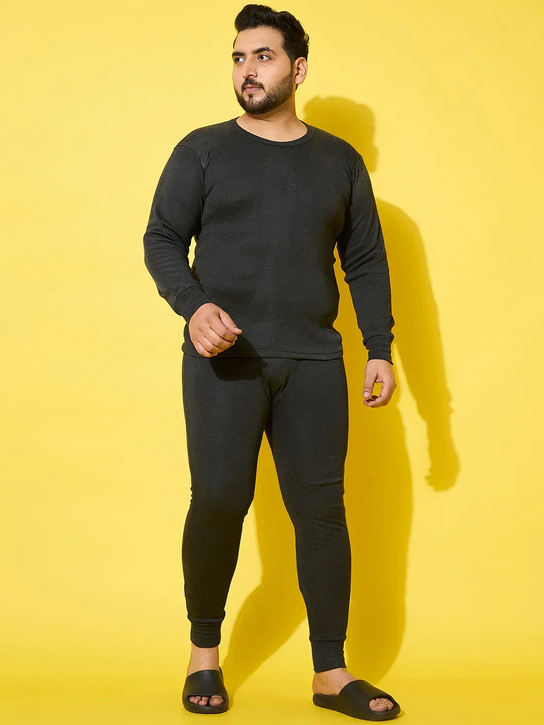 Men Plus Size Pyre-Dark Grey Solid Thermal Bottom - Image 6