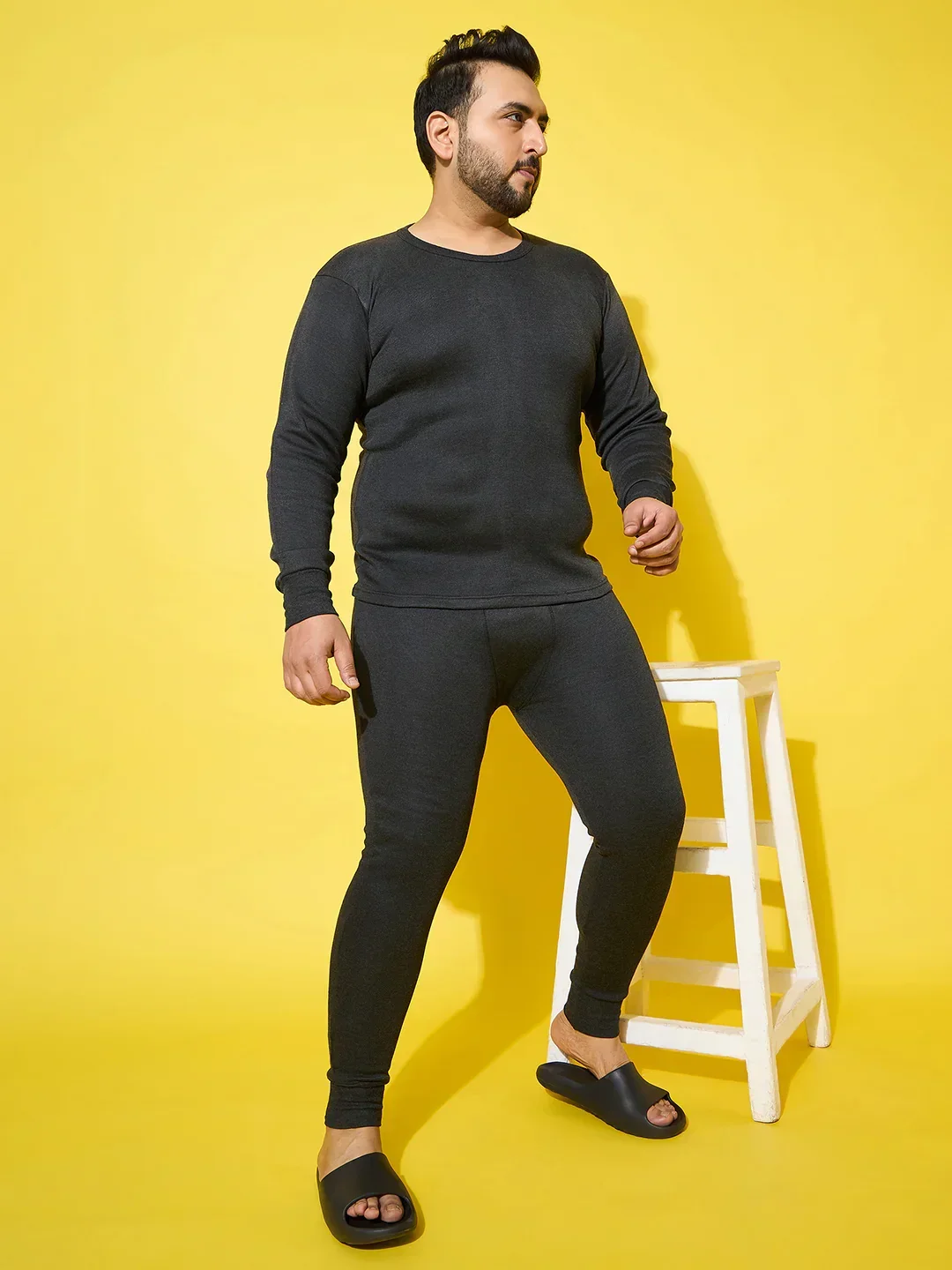 Men Plus Size Pyre-Dark Grey Solid Thermal Bottom - Image 7