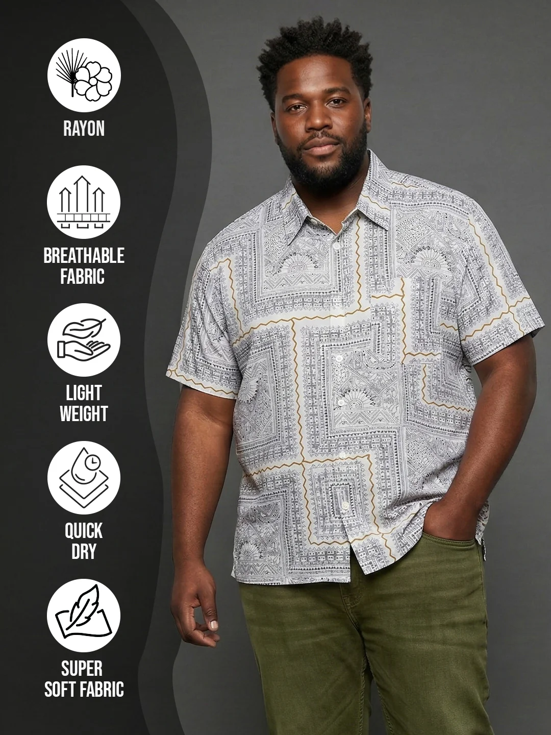 Men Plus Size Quarry Multicolor Printed Casual Shirt - Image 2