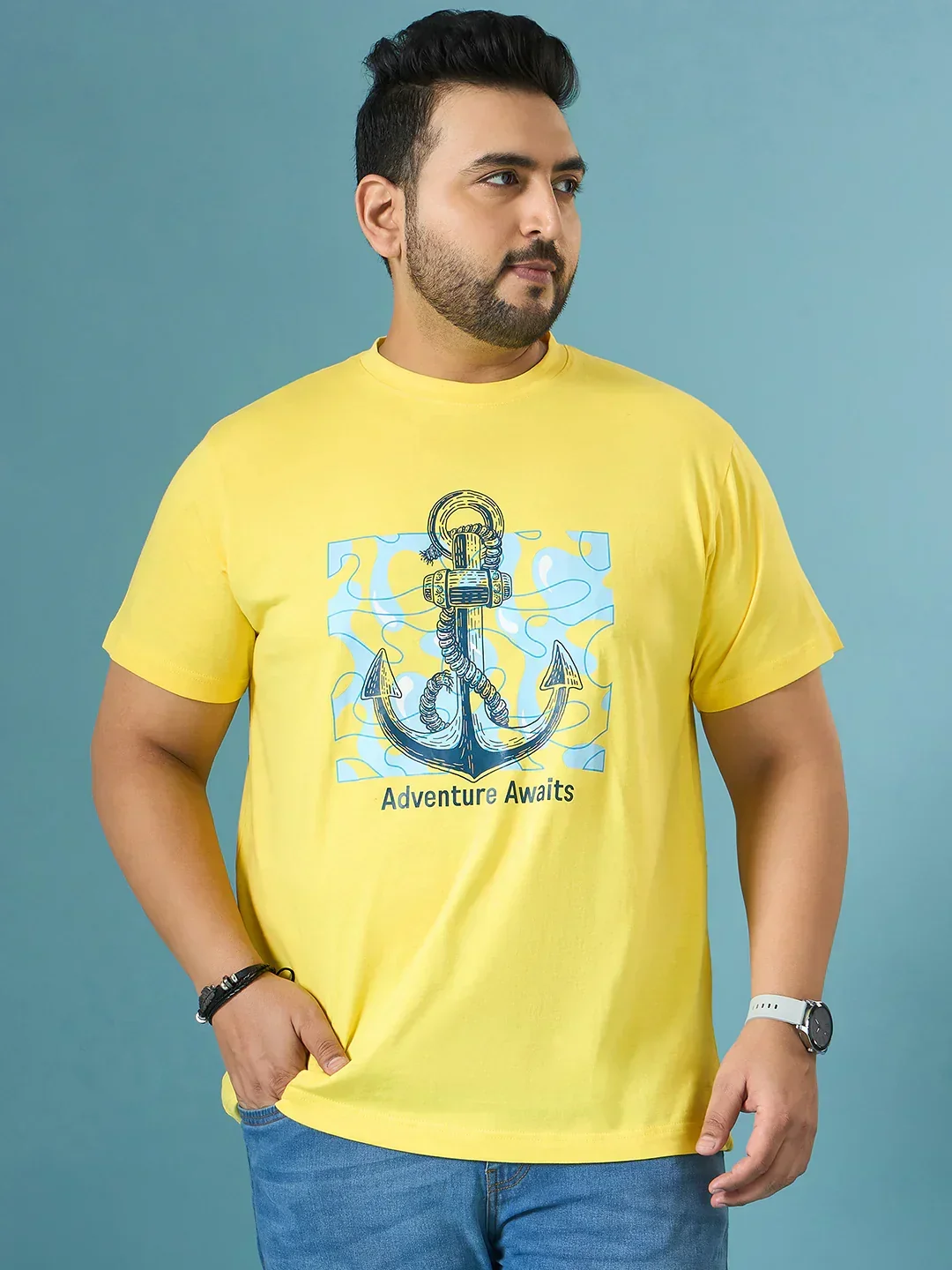 Men Plus Size Quest Yellow Printed Round Neck Tshirt - Image 2