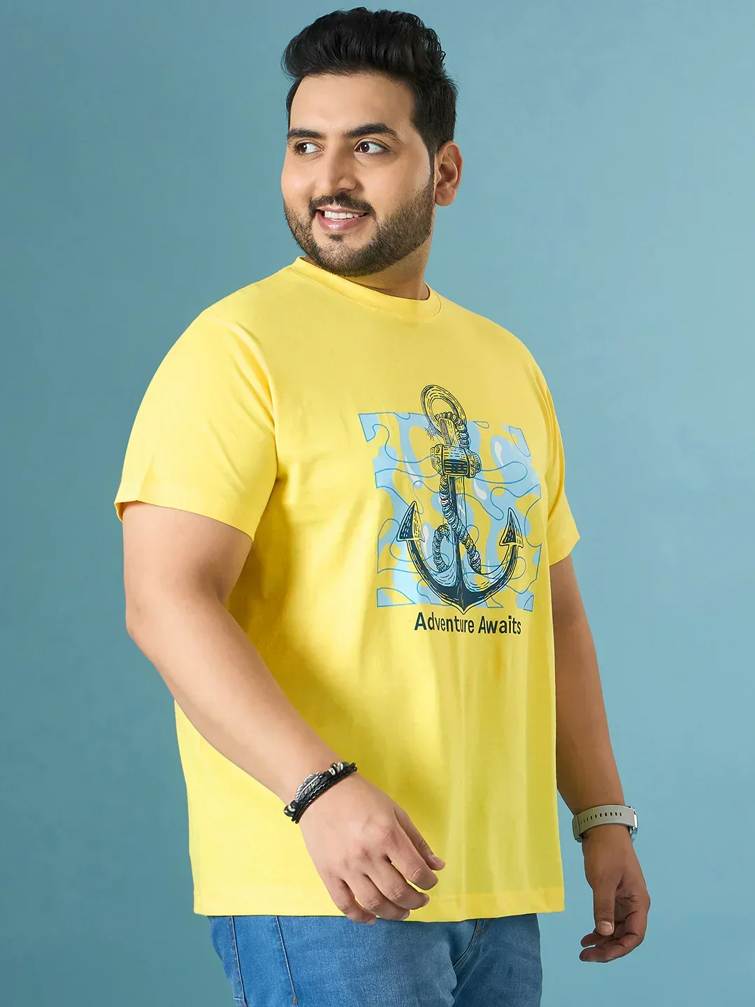 Men Plus Size Quest Yellow Printed Round Neck Tshirt - Image 4