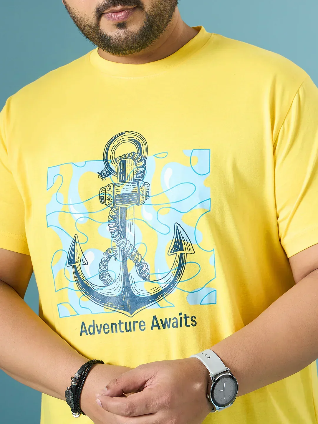 Men Plus Size Quest Yellow Printed Round Neck Tshirt - Image 6