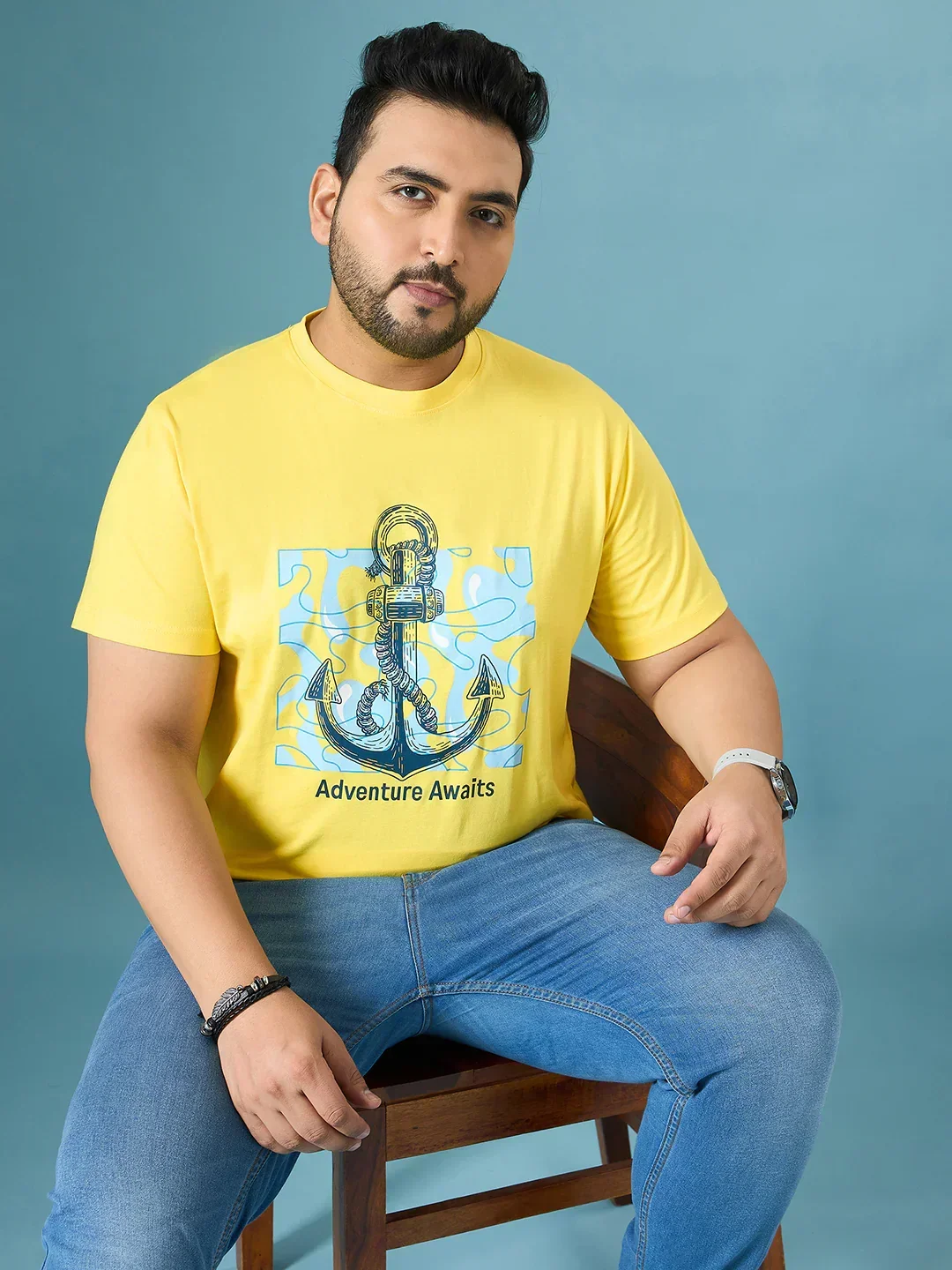 Men Plus Size Quest Yellow Printed Round Neck Tshirt - Image 7