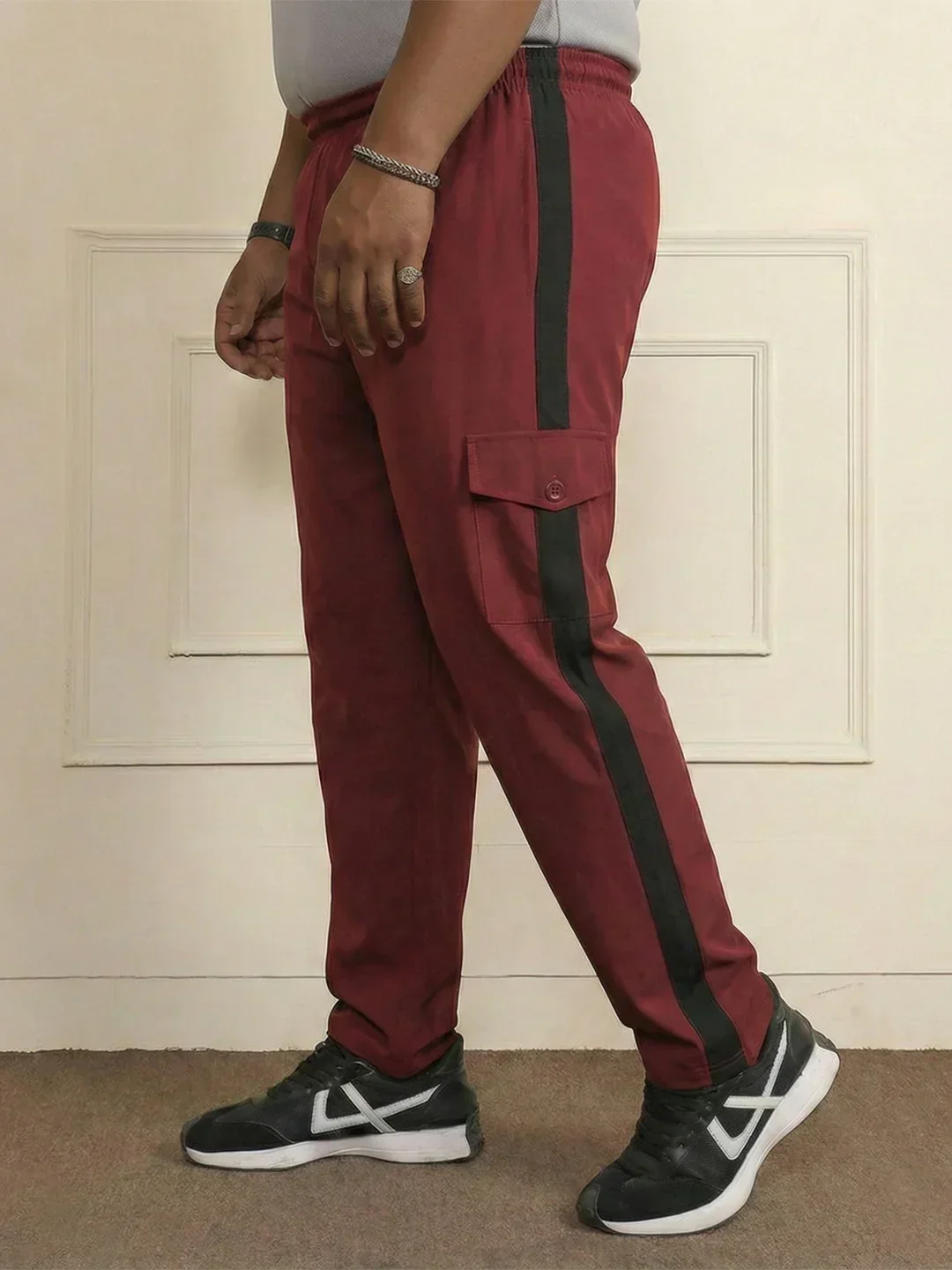 Men Plus Size Quirk Maroon Colorblock Trackpant - Image 3