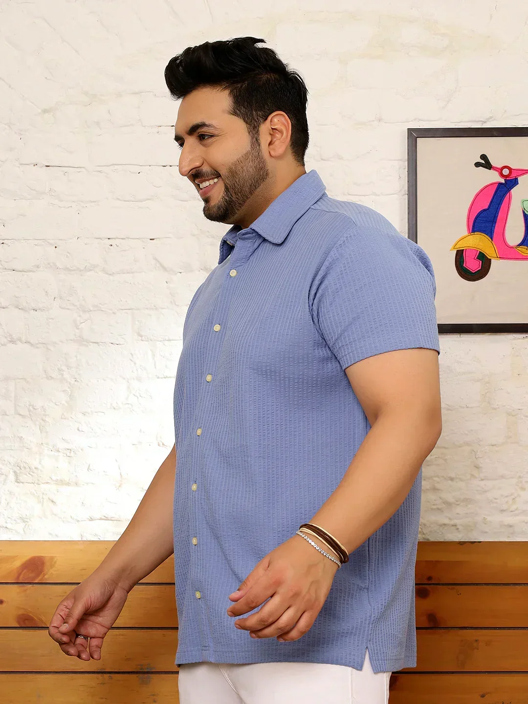 Men Plus Size Quolux Blue Solid Shirt - Image 3