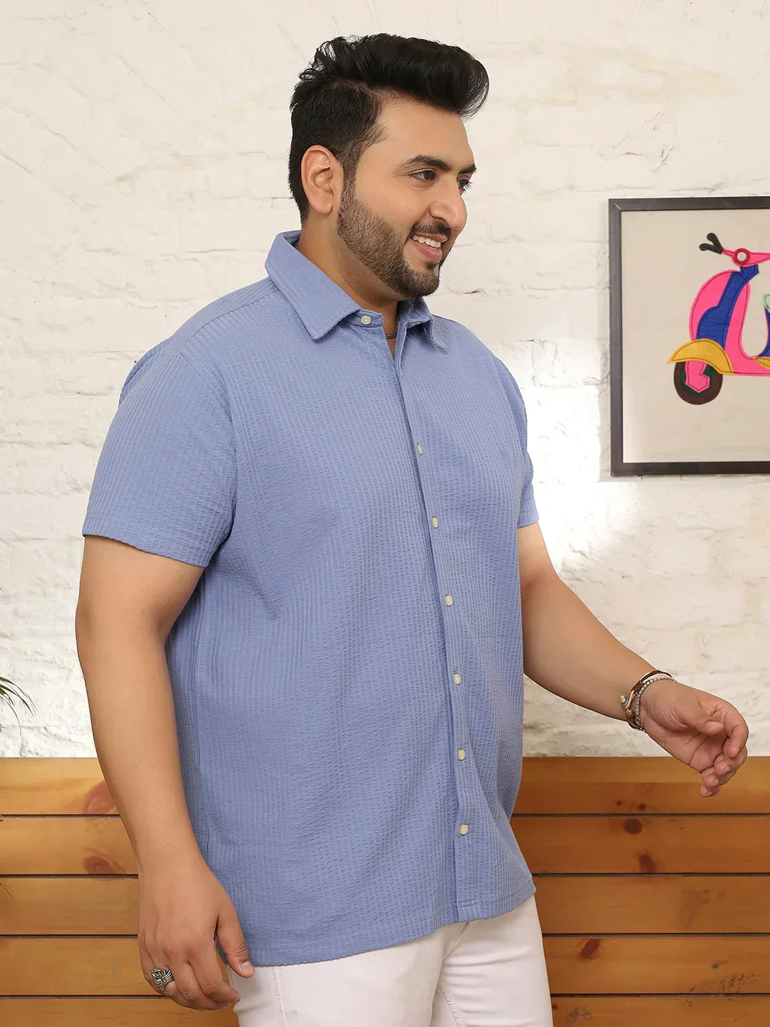 Men Plus Size Quolux Blue Solid Shirt - Image 4