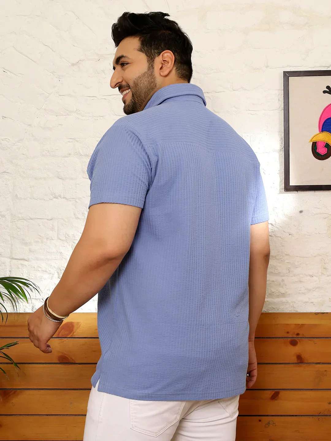 Men Plus Size Quolux Blue Solid Shirt - Image 5