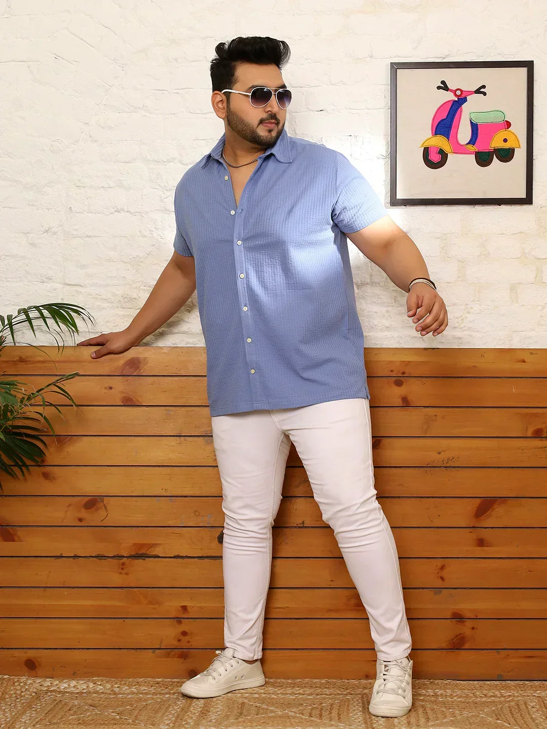 Men Plus Size Quolux Blue Solid Shirt - Image 7