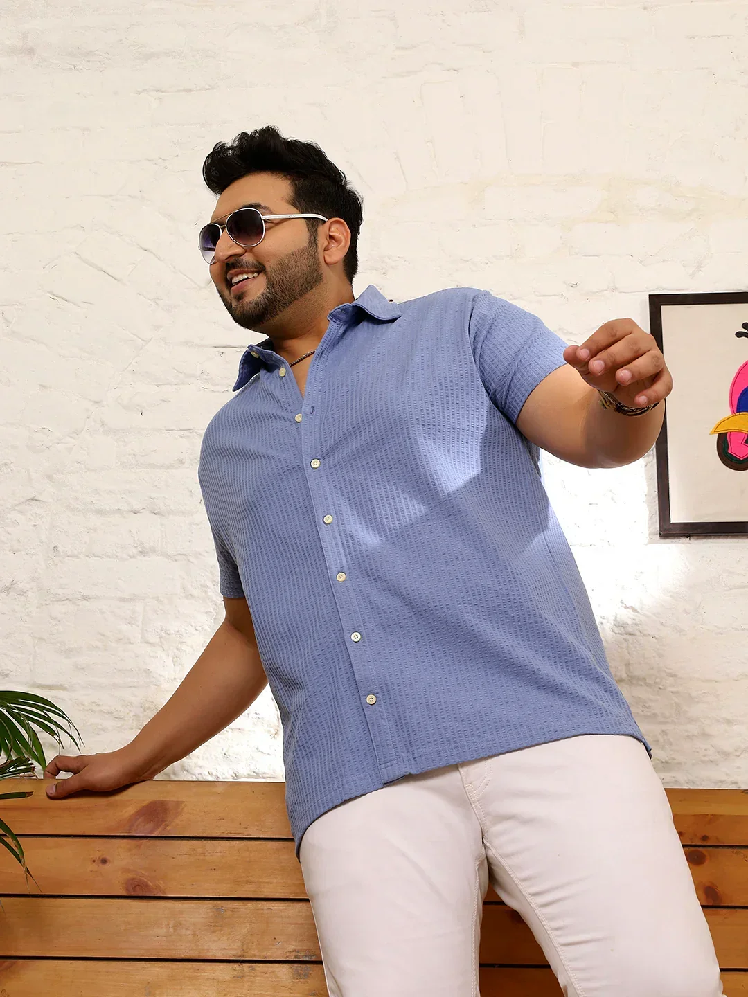 Men Plus Size Quolux Blue Solid Shirt - Image 8