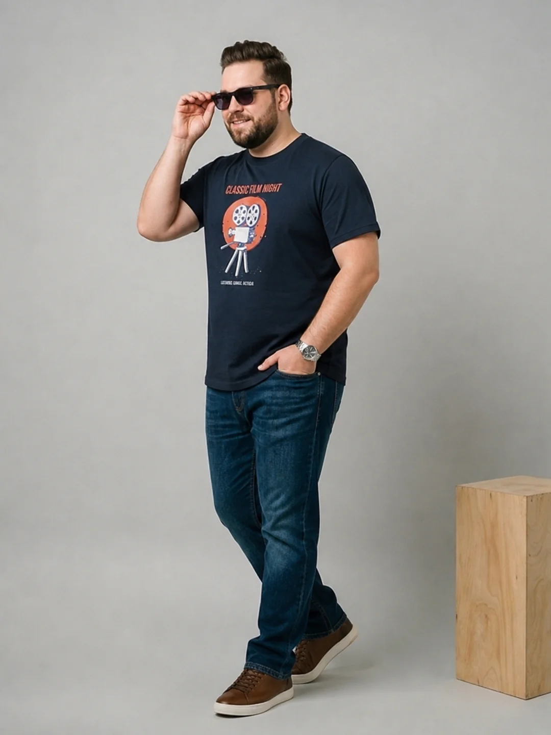 Men Plus Size Reeldream Black Printed Round Neck - Image 7