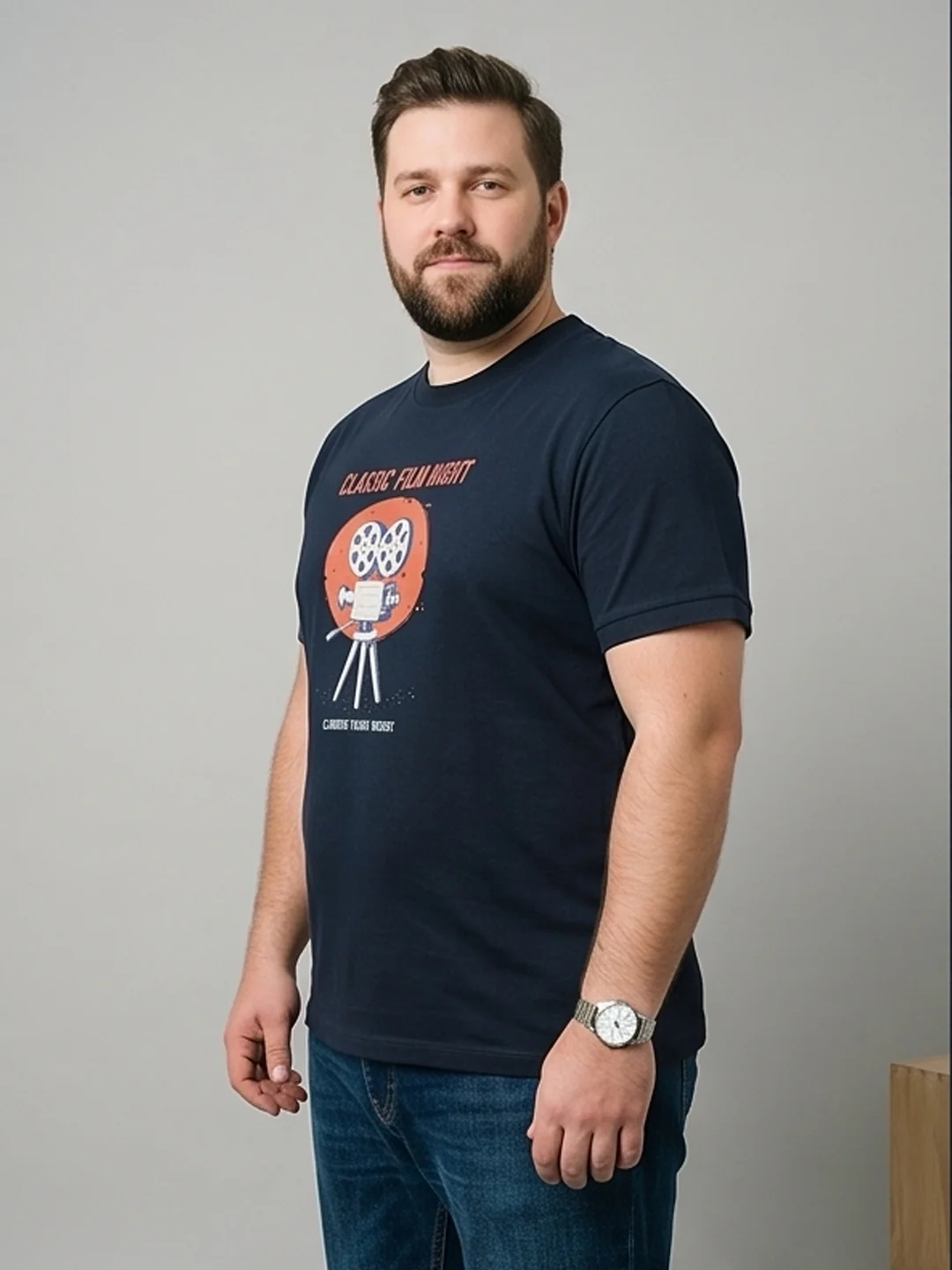 Men Plus Size Reeldream Black Printed Round Neck - Image 8