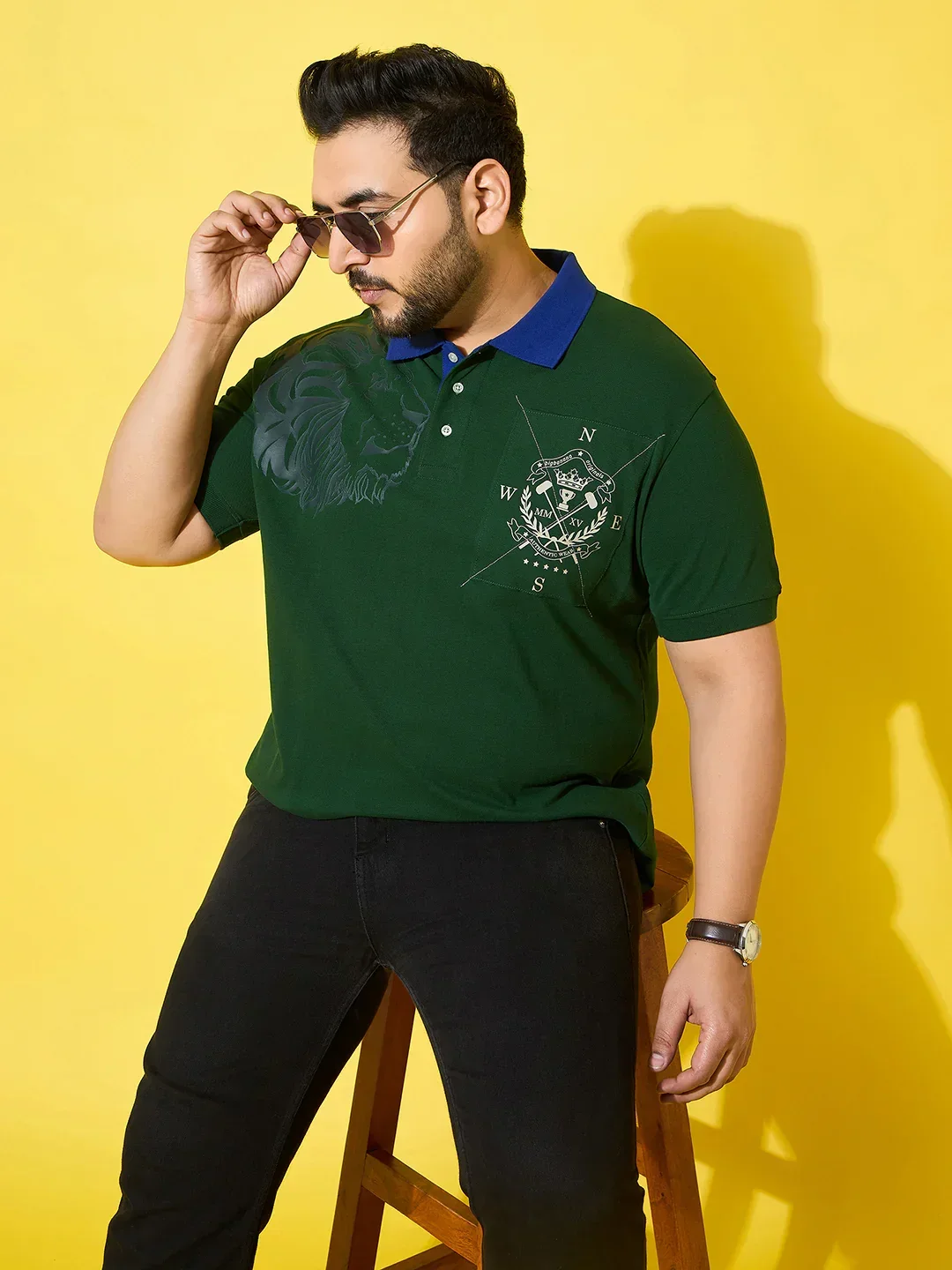 Men Plus Size Regal Green Printed Polo Tshirt - Image 2
