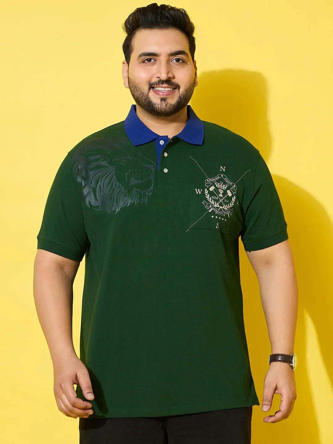 Men Plus Size Regal Green Printed Polo Tshirt - Image 3