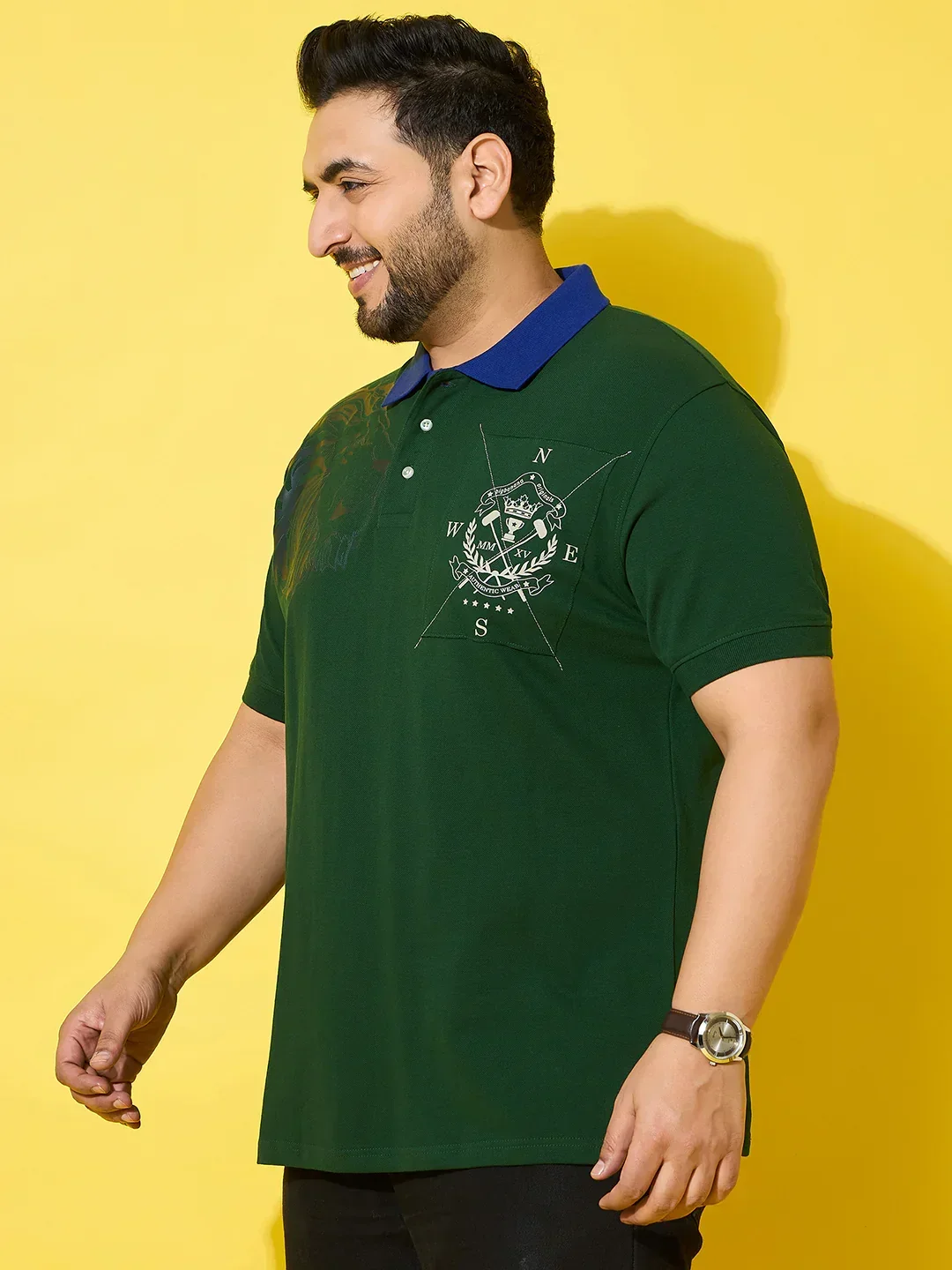 Men Plus Size Regal Green Printed Polo Tshirt - Image 4