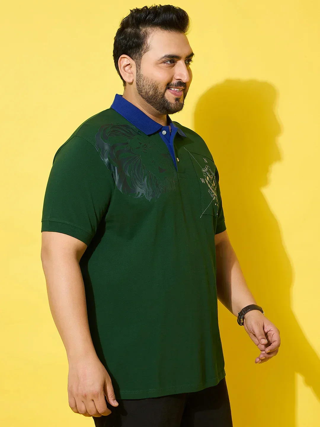 Men Plus Size Regal Green Printed Polo Tshirt - Image 5