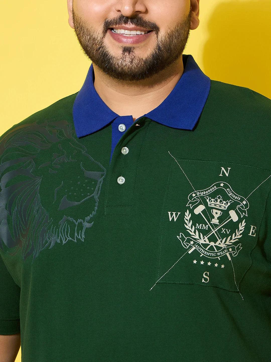 Men Plus Size Regal Green Printed Polo Tshirt - Image 6