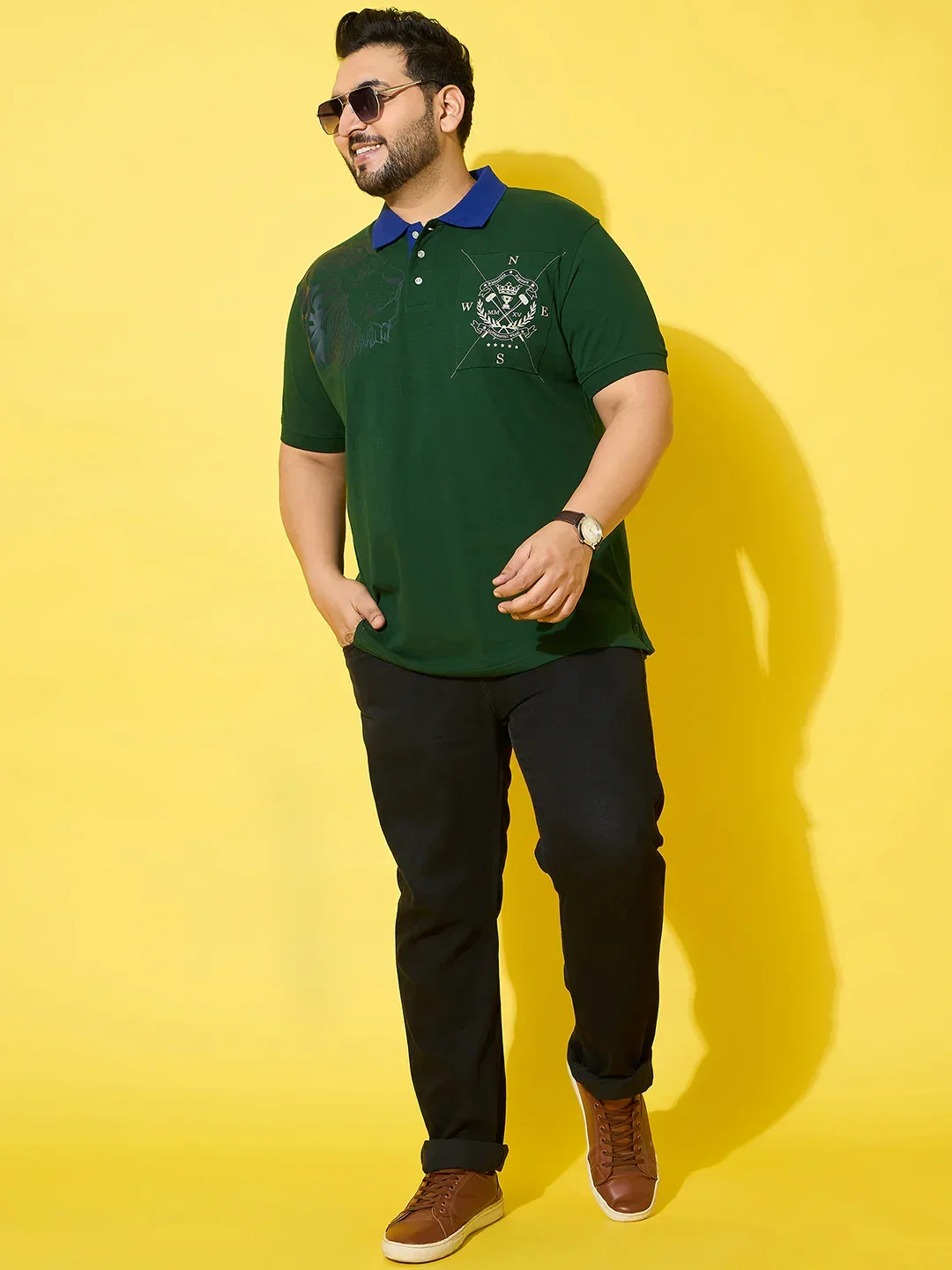 Men Plus Size Regal Green Printed Polo Tshirt - Image 7