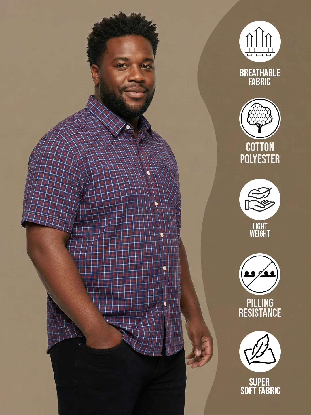 Men Plus Size Relativity Multicolor Checkered Casual Shirt - Image 2